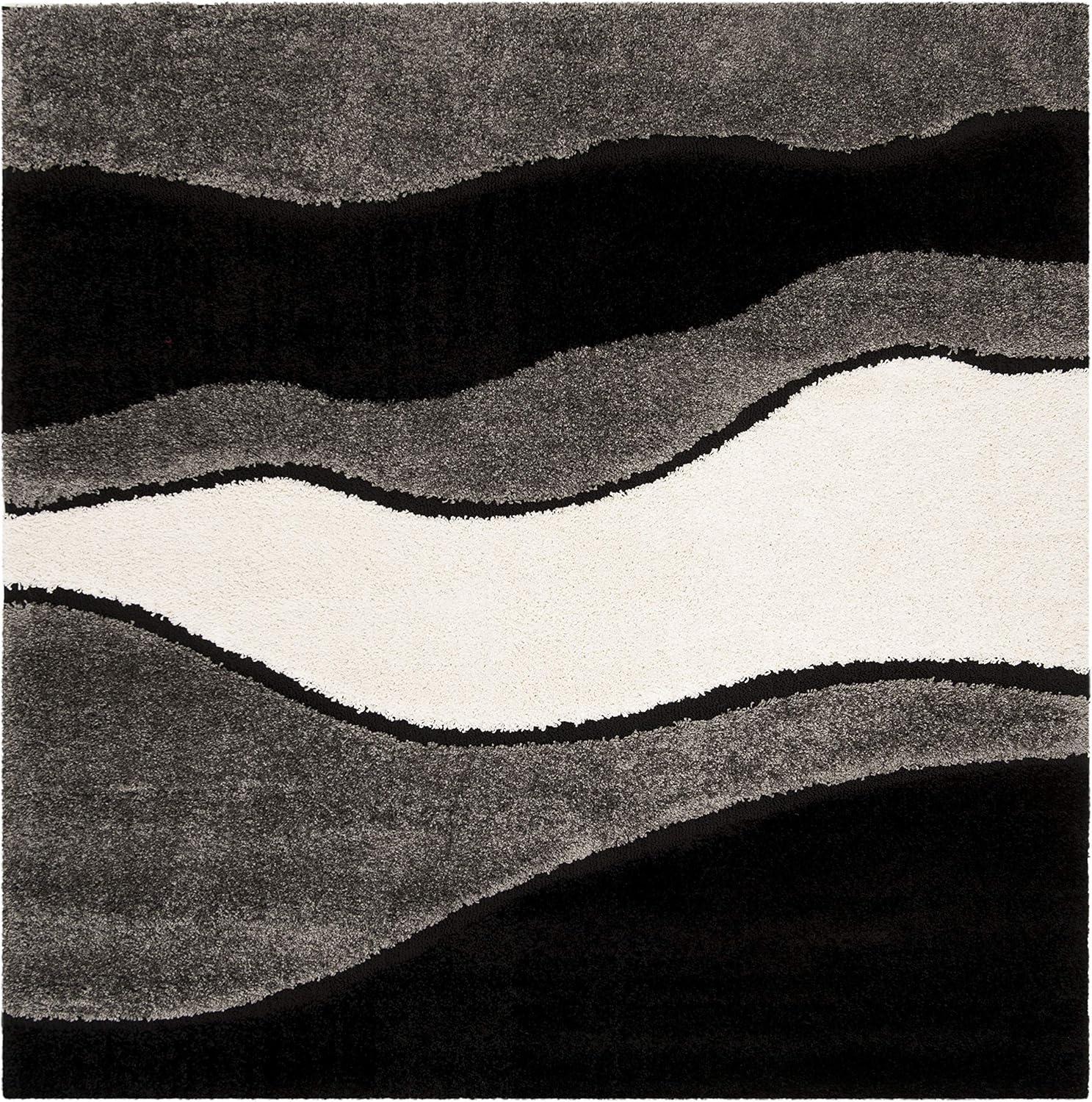 image:imageSAFAVIEH Florida Shag Collection Area Rug 6 x 9 Ivory amp Grey Abstract Design NonShedding amp Easy Care 12inch Thick Ideal for High Traffic Areas in Living Room Bedroom SG4751180GreyBlack