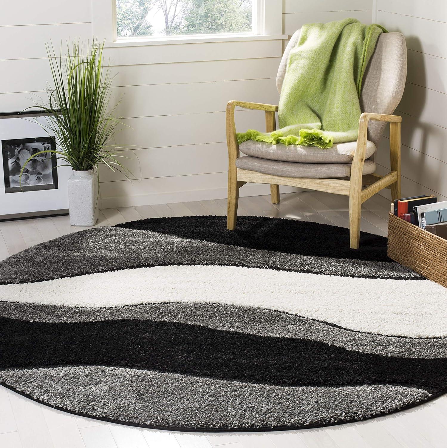 image:imageSAFAVIEH Florida Shag Collection Area Rug 6 x 9 Ivory amp Grey Abstract Design NonShedding amp Easy Care 12inch Thick Ideal for High Traffic Areas in Living Room Bedroom SG4751180GreyBlack