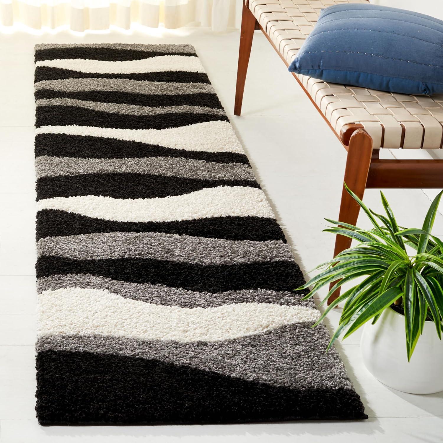 image:imageSAFAVIEH Florida Shag Collection Area Rug 6 x 9 Ivory amp Grey Abstract Design NonShedding amp Easy Care 12inch Thick Ideal for High Traffic Areas in Living Room Bedroom SG4751180GreyBlack
