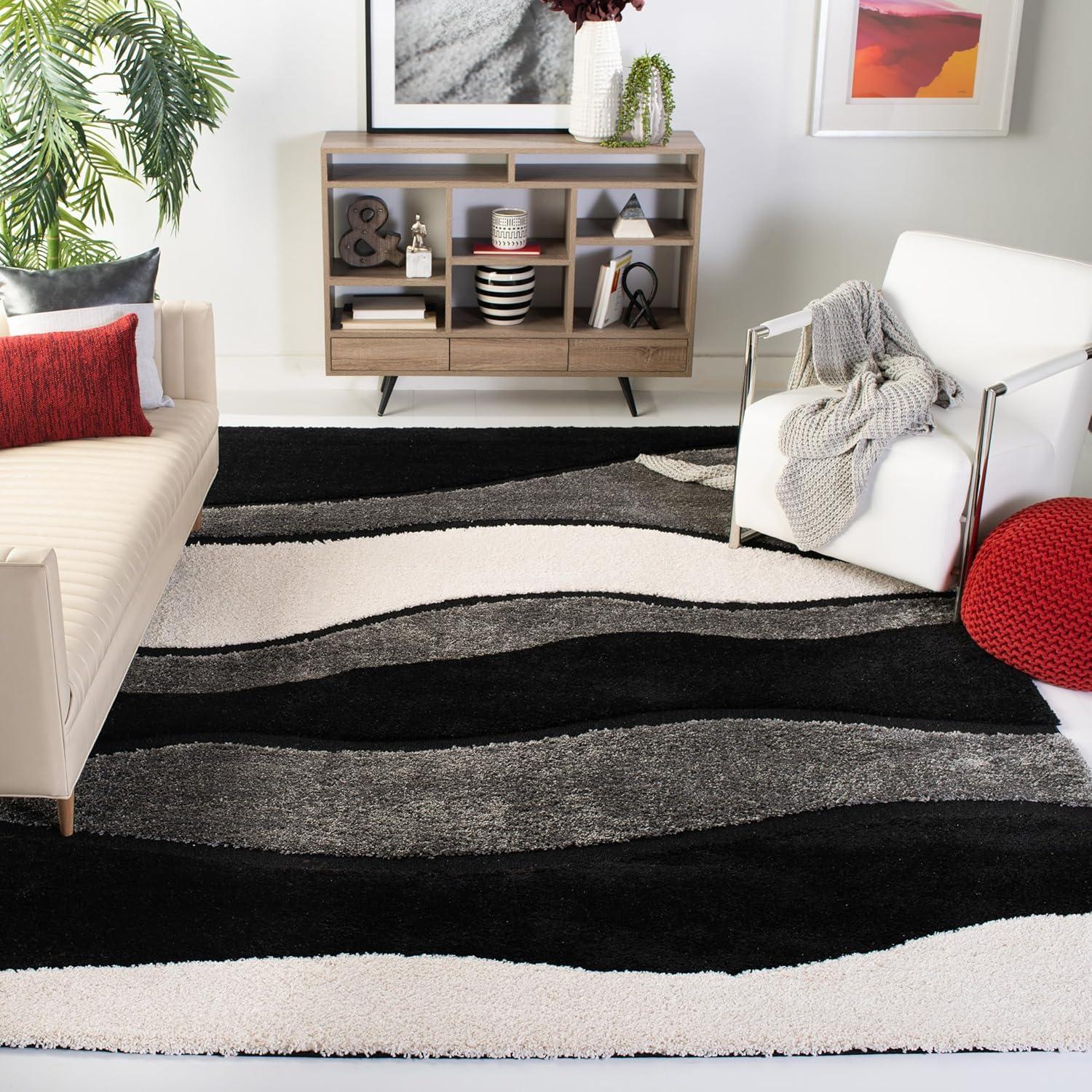 image:imageSAFAVIEH Florida Shag Collection Area Rug 6 x 9 Ivory amp Grey Abstract Design NonShedding amp Easy Care 12inch Thick Ideal for High Traffic Areas in Living Room Bedroom SG4751180GreyBlack