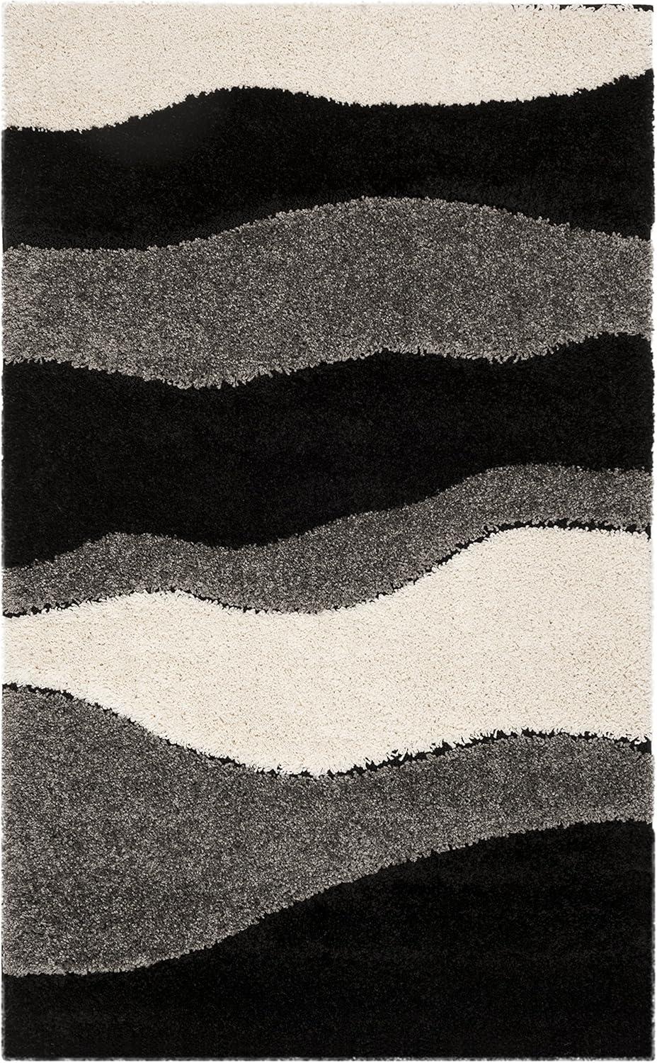 image:imageSAFAVIEH Florida Shag Collection Area Rug 6 x 9 Ivory amp Grey Abstract Design NonShedding amp Easy Care 12inch Thick Ideal for High Traffic Areas in Living Room Bedroom SG4751180GreyBlack