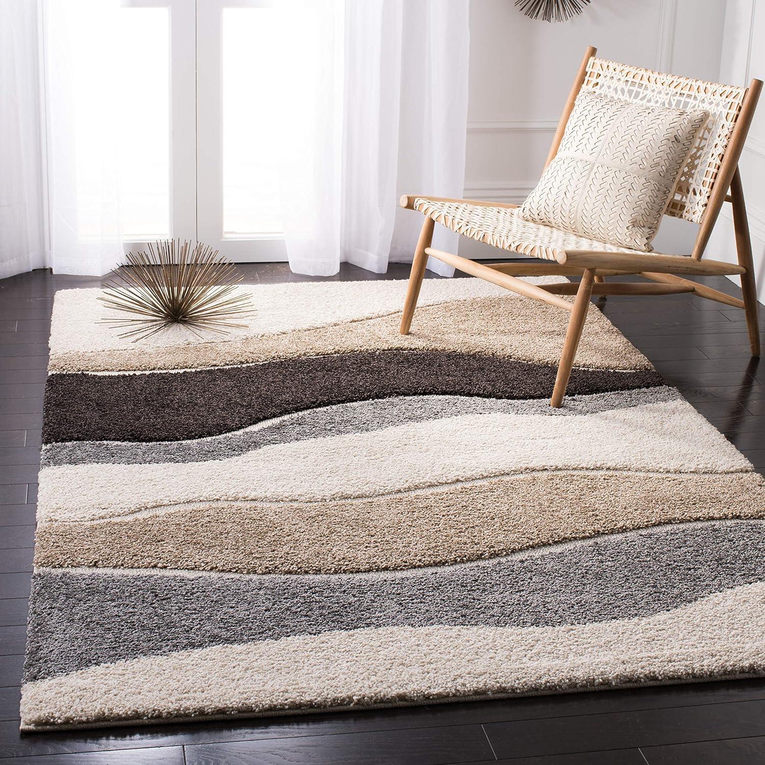 image:imageSAFAVIEH Florida Shag Collection Area Rug 6 x 9 Ivory amp Grey Abstract Design NonShedding amp Easy Care 12inch Thick Ideal for High Traffic Areas in Living Room Bedroom SG4751180IvoryGrey