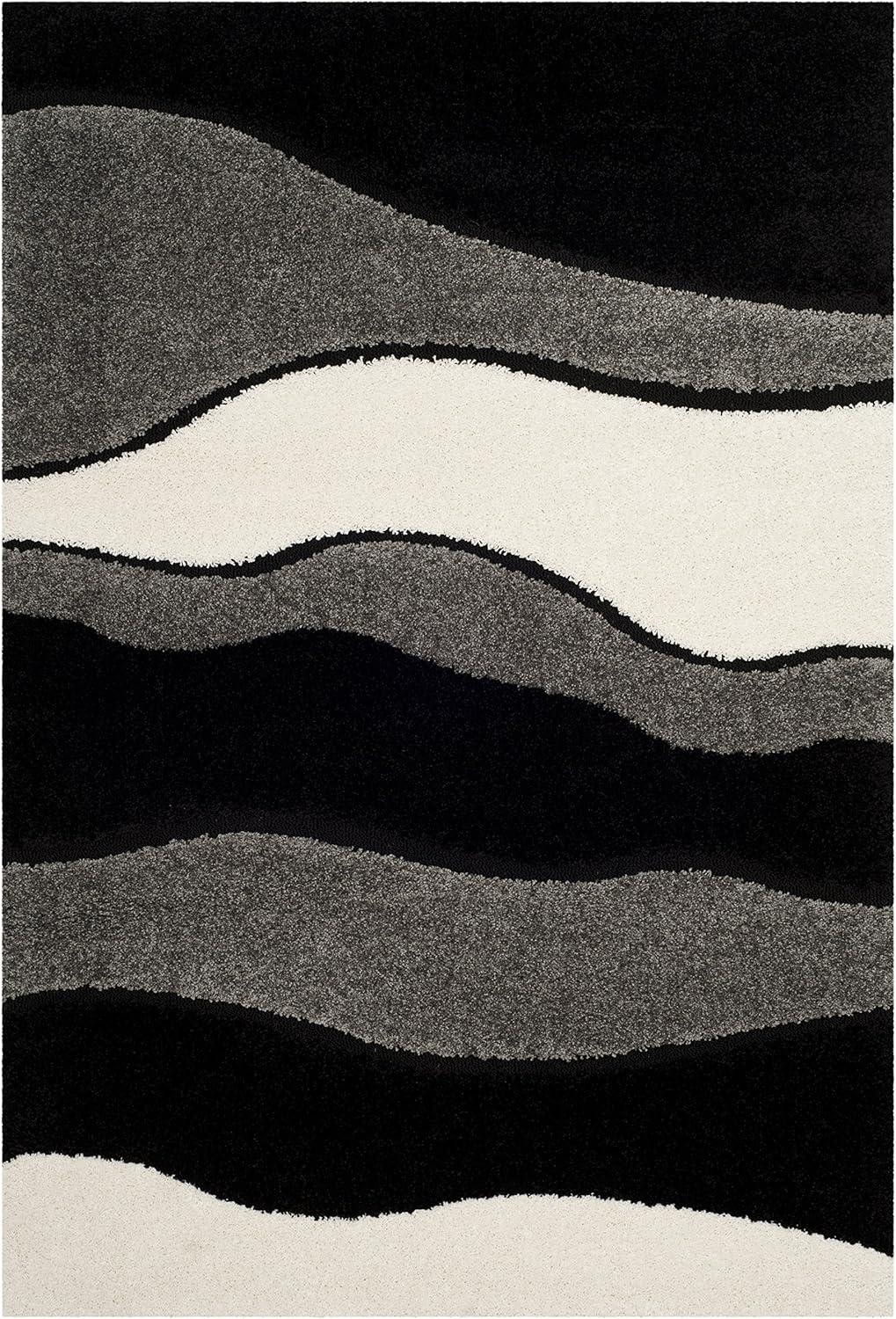 image:imageSAFAVIEH Florida Shag Collection Area Rug 6 x 9 Ivory amp Grey Abstract Design NonShedding amp Easy Care 12inch Thick Ideal for High Traffic Areas in Living Room Bedroom SG4751180GreyBlack