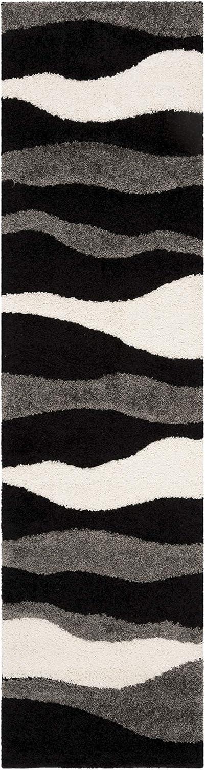 image:imageSAFAVIEH Florida Shag Collection Area Rug 6 x 9 Ivory amp Grey Abstract Design NonShedding amp Easy Care 12inch Thick Ideal for High Traffic Areas in Living Room Bedroom SG4751180GreyBlack