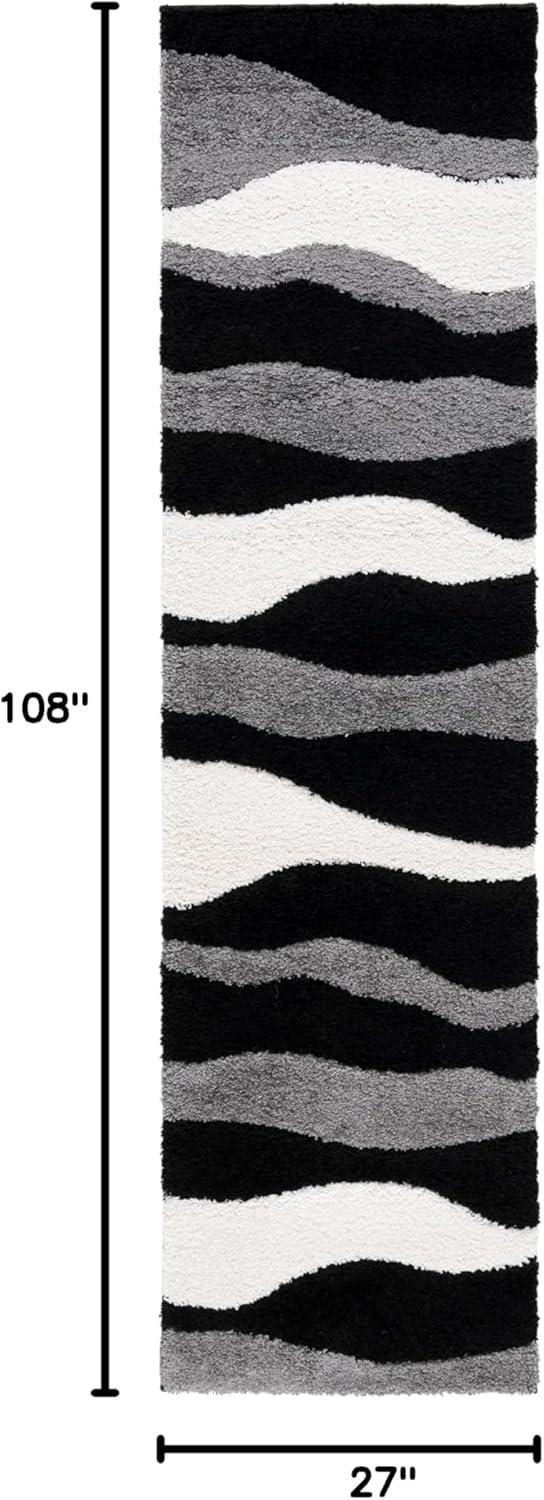 image:imageSAFAVIEH Florida Shag Collection Area Rug 6 x 9 Ivory amp Grey Abstract Design NonShedding amp Easy Care 12inch Thick Ideal for High Traffic Areas in Living Room Bedroom SG4751180GreyBlack