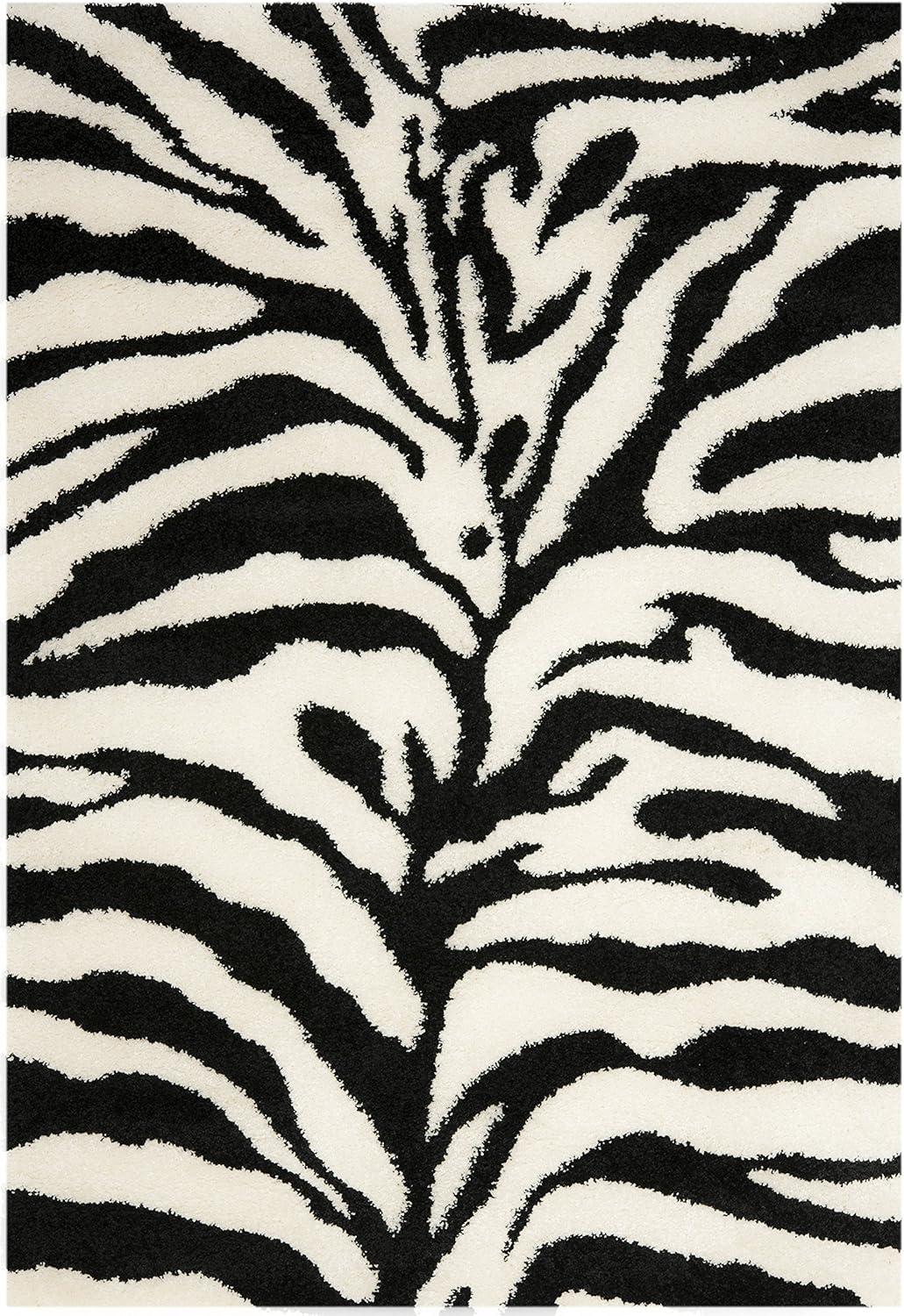image:imageSAFAVIEH Florida Shag Collection Area Rug 86 x 12 Ivory amp Black Zebra Print Design NonShedding amp Easy Care 12inch Thick Ideal for High Traffic Areas in Living Room Bedroom SG4521290IvoryBlack