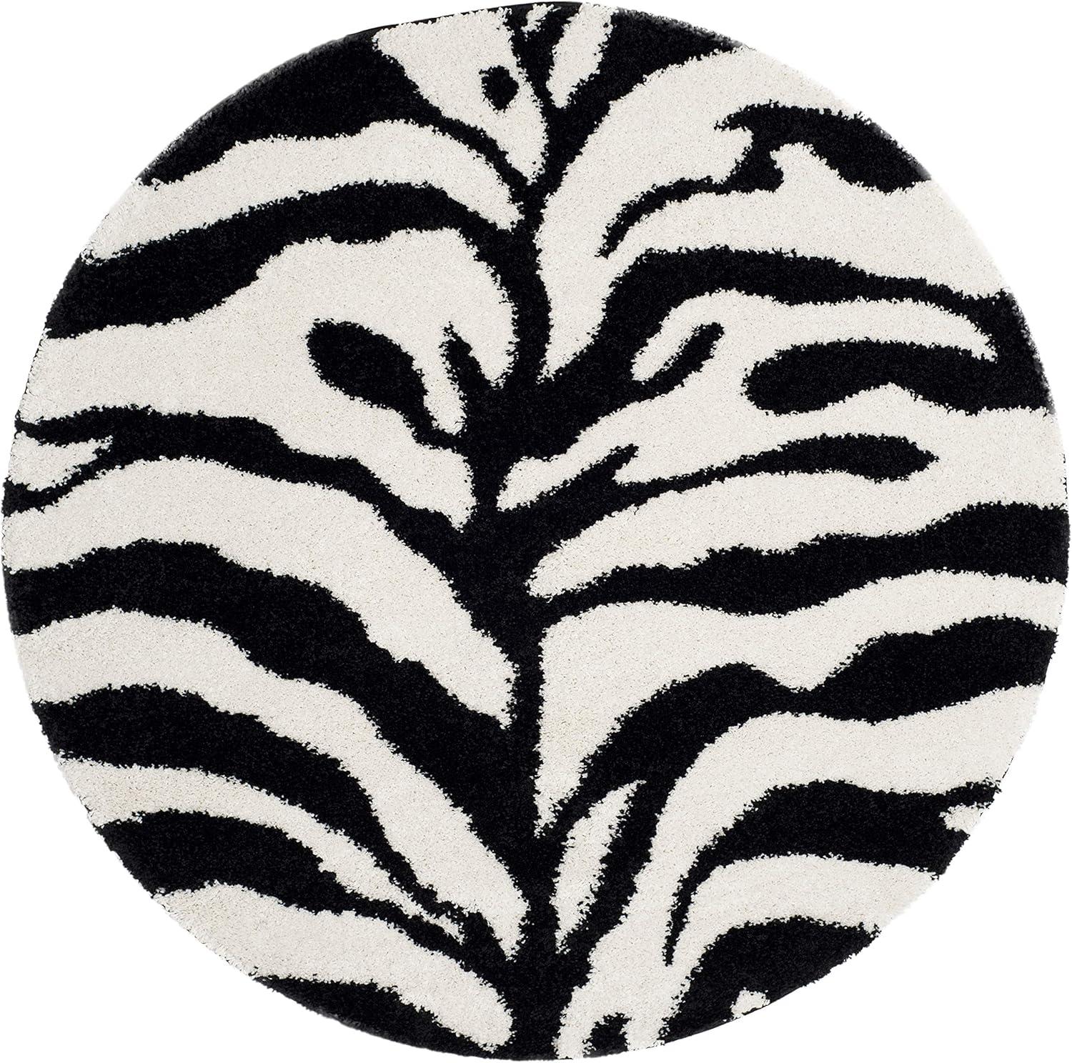 image:imageSAFAVIEH Florida Shag Collection Area Rug 86 x 12 Ivory amp Black Zebra Print Design NonShedding amp Easy Care 12inch Thick Ideal for High Traffic Areas in Living Room Bedroom SG4521290IvoryBlack