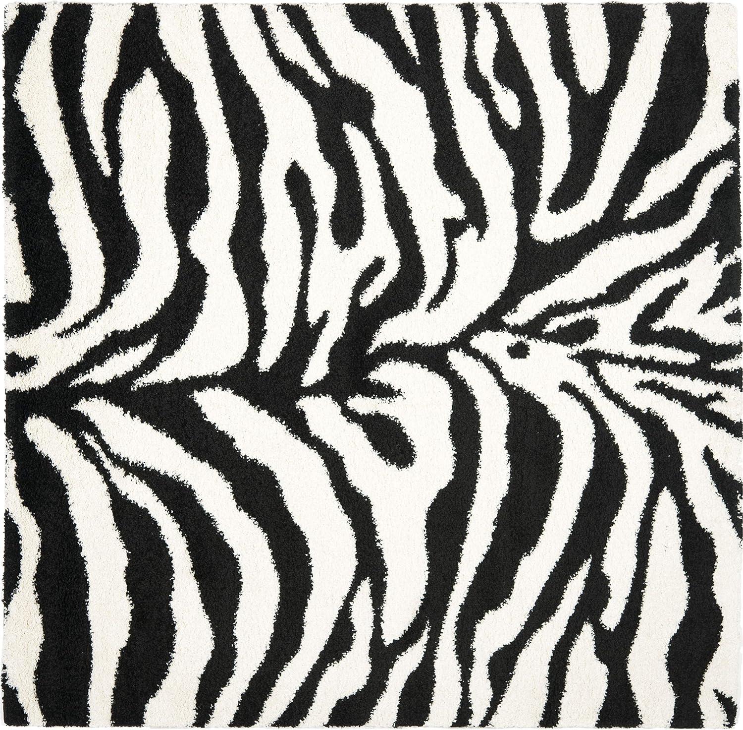 image:imageSAFAVIEH Florida Shag Collection Area Rug 86 x 12 Ivory amp Black Zebra Print Design NonShedding amp Easy Care 12inch Thick Ideal for High Traffic Areas in Living Room Bedroom SG4521290IvoryBlack