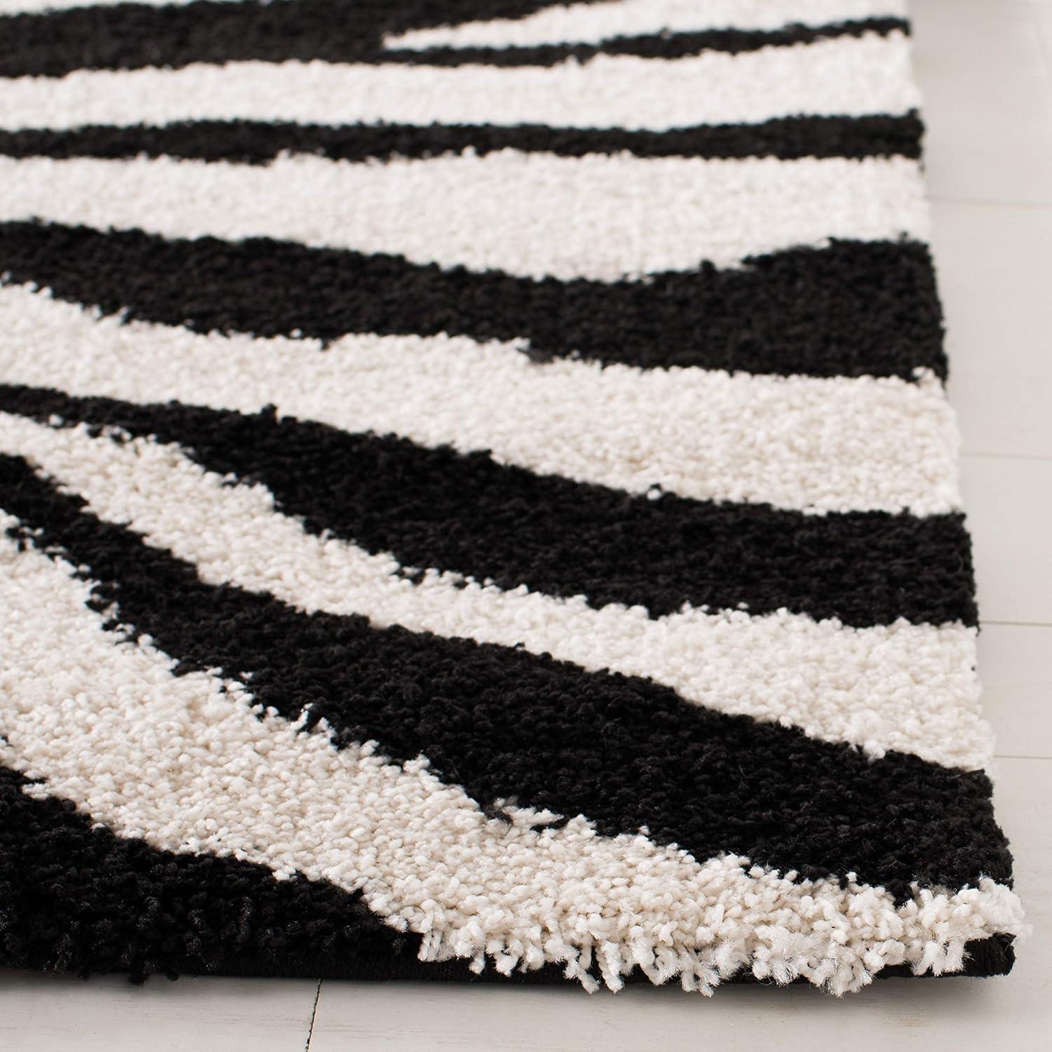image:imageSAFAVIEH Florida Shag Collection Area Rug 86 x 12 Ivory amp Black Zebra Print Design NonShedding amp Easy Care 12inch Thick Ideal for High Traffic Areas in Living Room Bedroom SG4521290IvoryBlack
