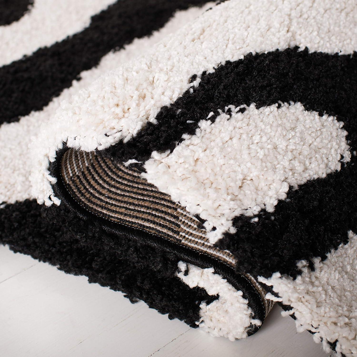 image:imageSAFAVIEH Florida Shag Collection Area Rug 86 x 12 Ivory amp Black Zebra Print Design NonShedding amp Easy Care 12inch Thick Ideal for High Traffic Areas in Living Room Bedroom SG4521290IvoryBlack