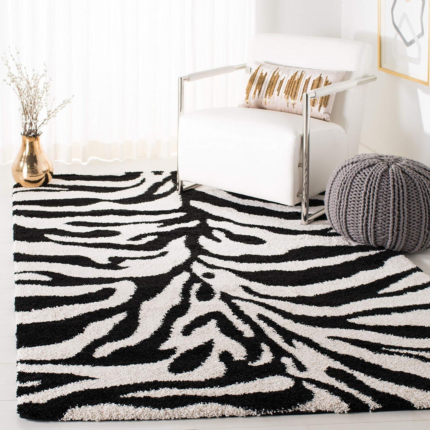 image:imageSAFAVIEH Florida Shag Collection Area Rug 86 x 12 Ivory amp Black Zebra Print Design NonShedding amp Easy Care 12inch Thick Ideal for High Traffic Areas in Living Room Bedroom SG4521290IvoryBlack
