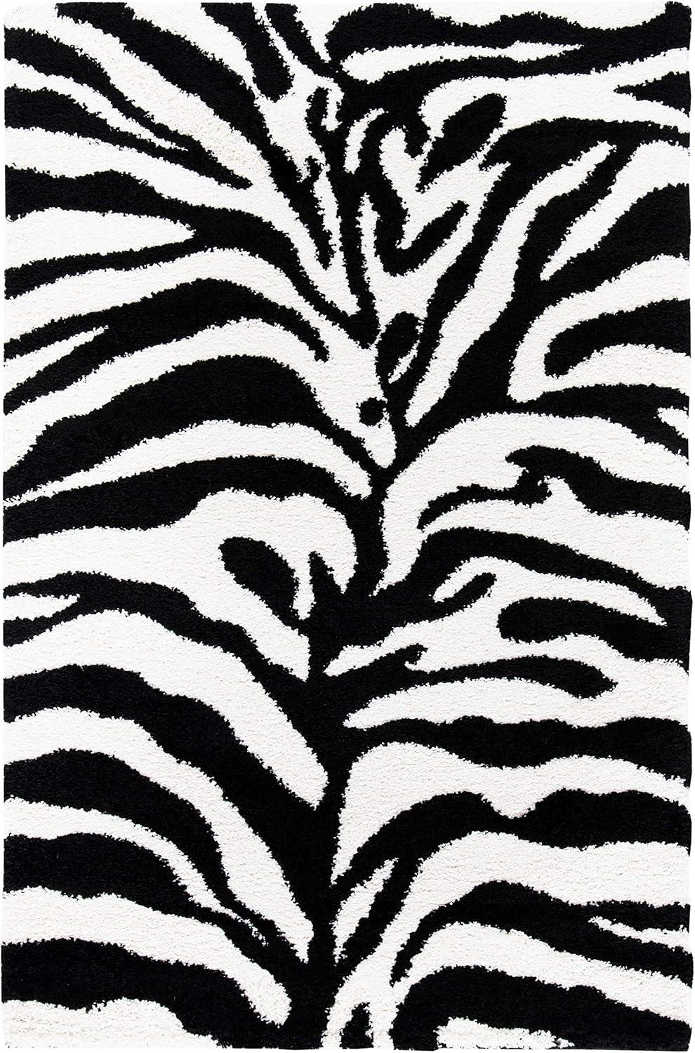 image:imageSAFAVIEH Florida Shag Collection Area Rug 86 x 12 Ivory amp Black Zebra Print Design NonShedding amp Easy Care 12inch Thick Ideal for High Traffic Areas in Living Room Bedroom SG4521290IvoryBlack