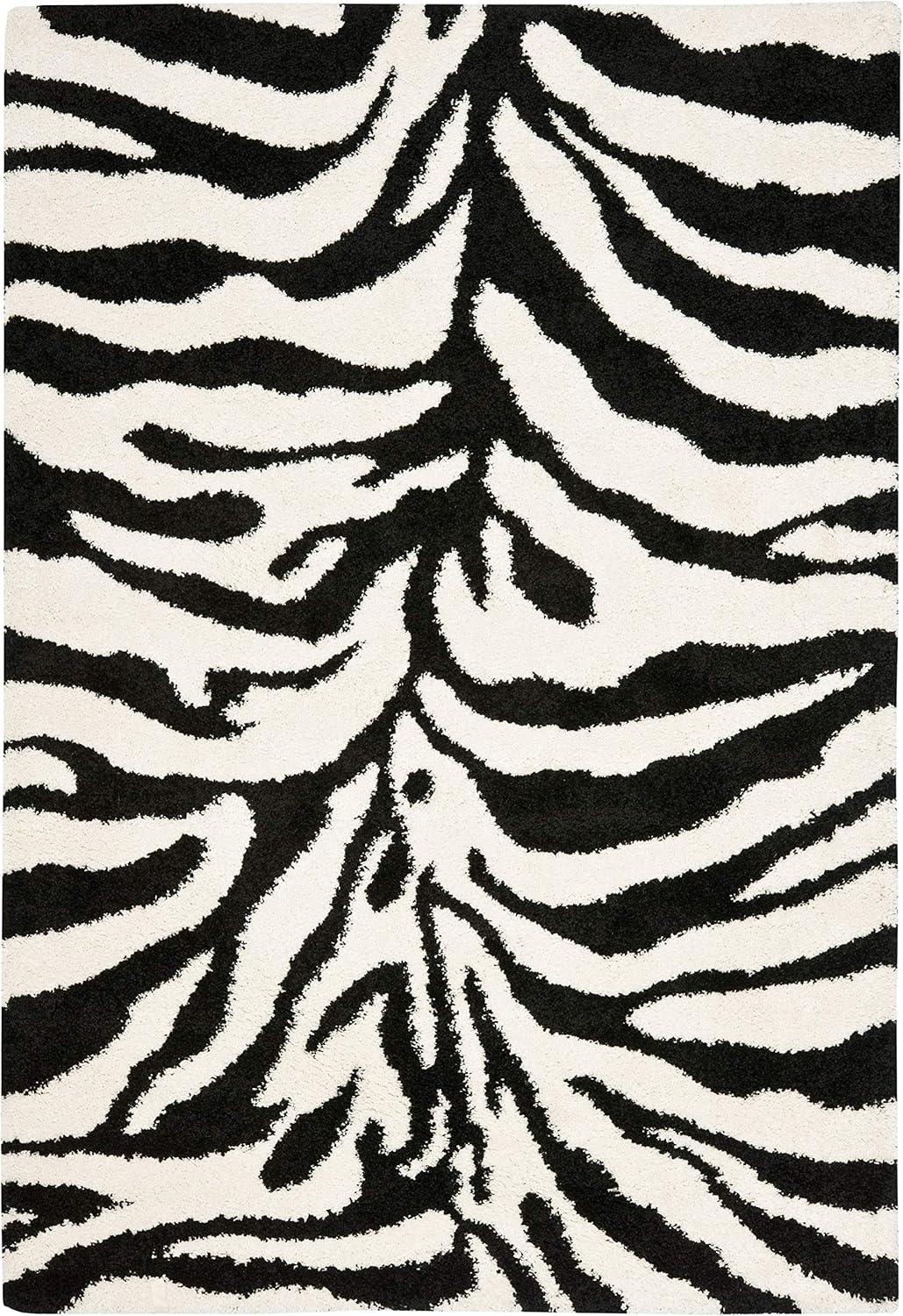 image:imageSAFAVIEH Florida Shag Collection Area Rug 86 x 12 Ivory amp Black Zebra Print Design NonShedding amp Easy Care 12inch Thick Ideal for High Traffic Areas in Living Room Bedroom SG4521290IvoryBlack