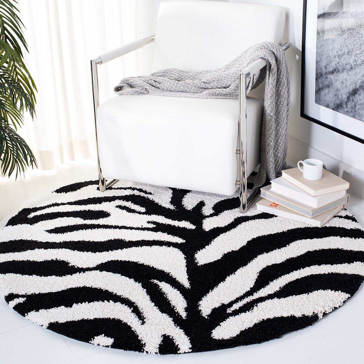 image:imageSAFAVIEH Florida Shag Collection Area Rug 86 x 12 Ivory amp Black Zebra Print Design NonShedding amp Easy Care 12inch Thick Ideal for High Traffic Areas in Living Room Bedroom SG4521290IvoryBlack