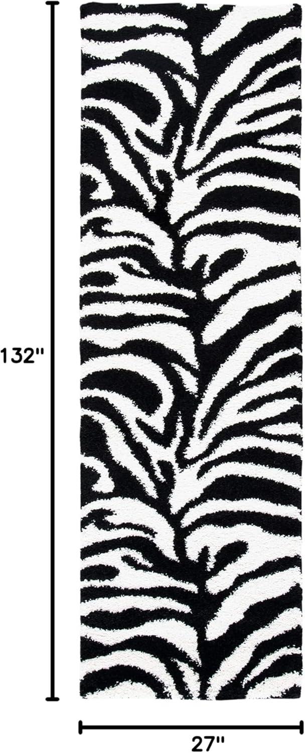 image:imageSAFAVIEH Florida Shag Collection Area Rug 86 x 12 Ivory amp Black Zebra Print Design NonShedding amp Easy Care 12inch Thick Ideal for High Traffic Areas in Living Room Bedroom SG4521290IvoryBlack