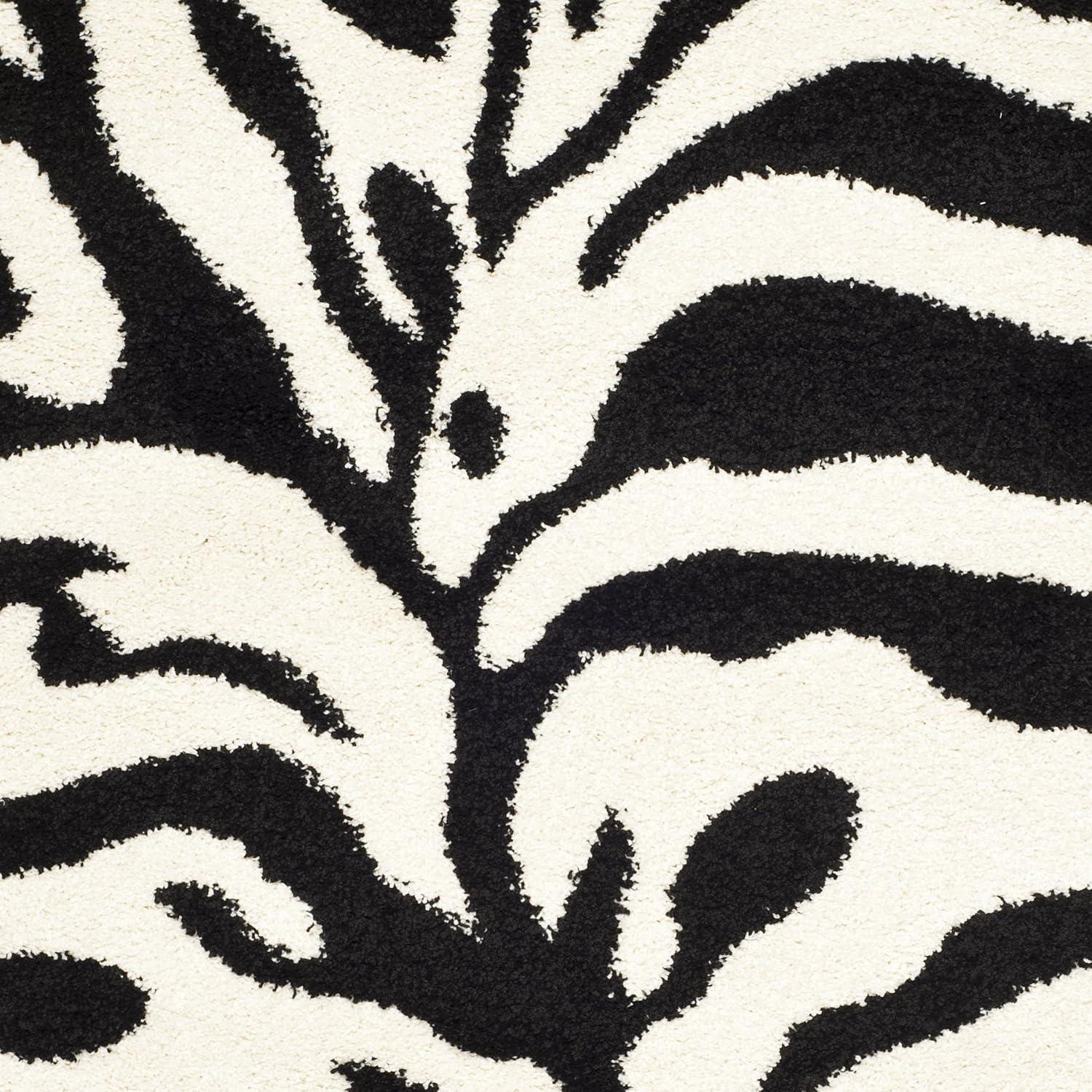image:imageSAFAVIEH Florida Shag Collection Area Rug 86 x 12 Ivory amp Black Zebra Print Design NonShedding amp Easy Care 12inch Thick Ideal for High Traffic Areas in Living Room Bedroom SG4521290IvoryBlack