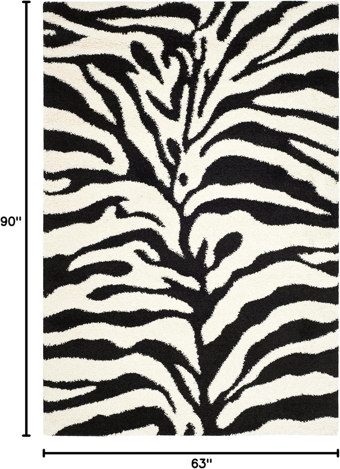 image:imageSAFAVIEH Florida Shag Collection Area Rug 86 x 12 Ivory amp Black Zebra Print Design NonShedding amp Easy Care 12inch Thick Ideal for High Traffic Areas in Living Room Bedroom SG4521290IvoryBlack