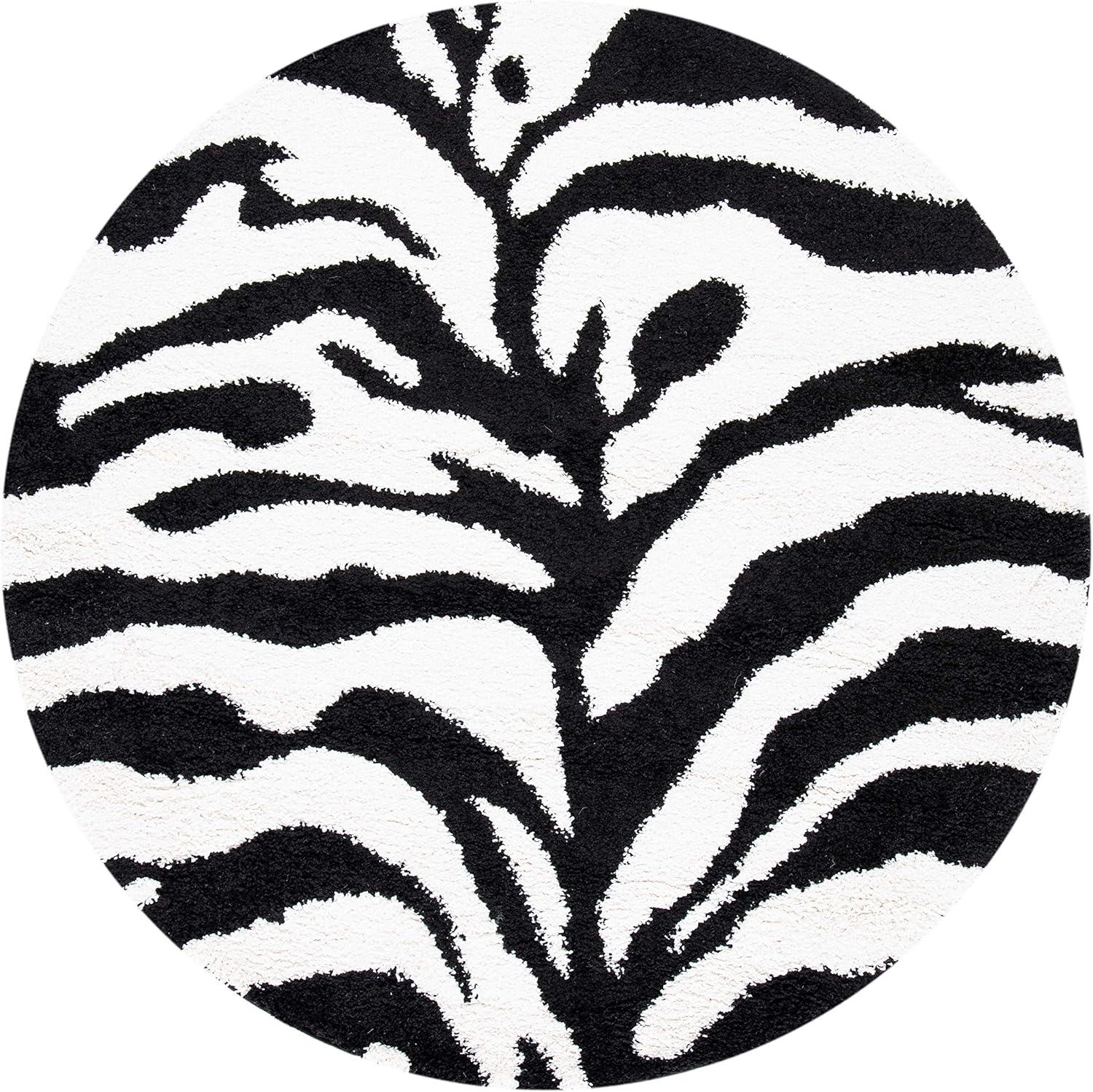 image:imageSAFAVIEH Florida Shag Collection Area Rug 86 x 12 Ivory amp Black Zebra Print Design NonShedding amp Easy Care 12inch Thick Ideal for High Traffic Areas in Living Room Bedroom SG4521290IvoryBlack