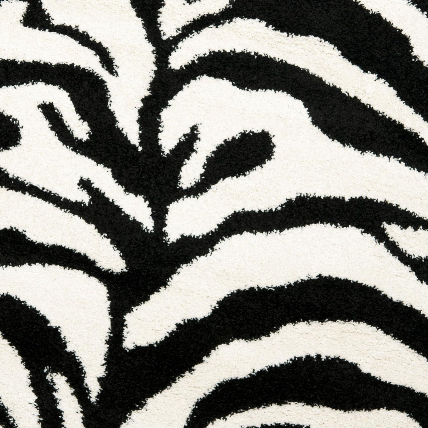 image:imageSAFAVIEH Florida Shag Collection Area Rug 86 x 12 Ivory amp Black Zebra Print Design NonShedding amp Easy Care 12inch Thick Ideal for High Traffic Areas in Living Room Bedroom SG4521290IvoryBlack