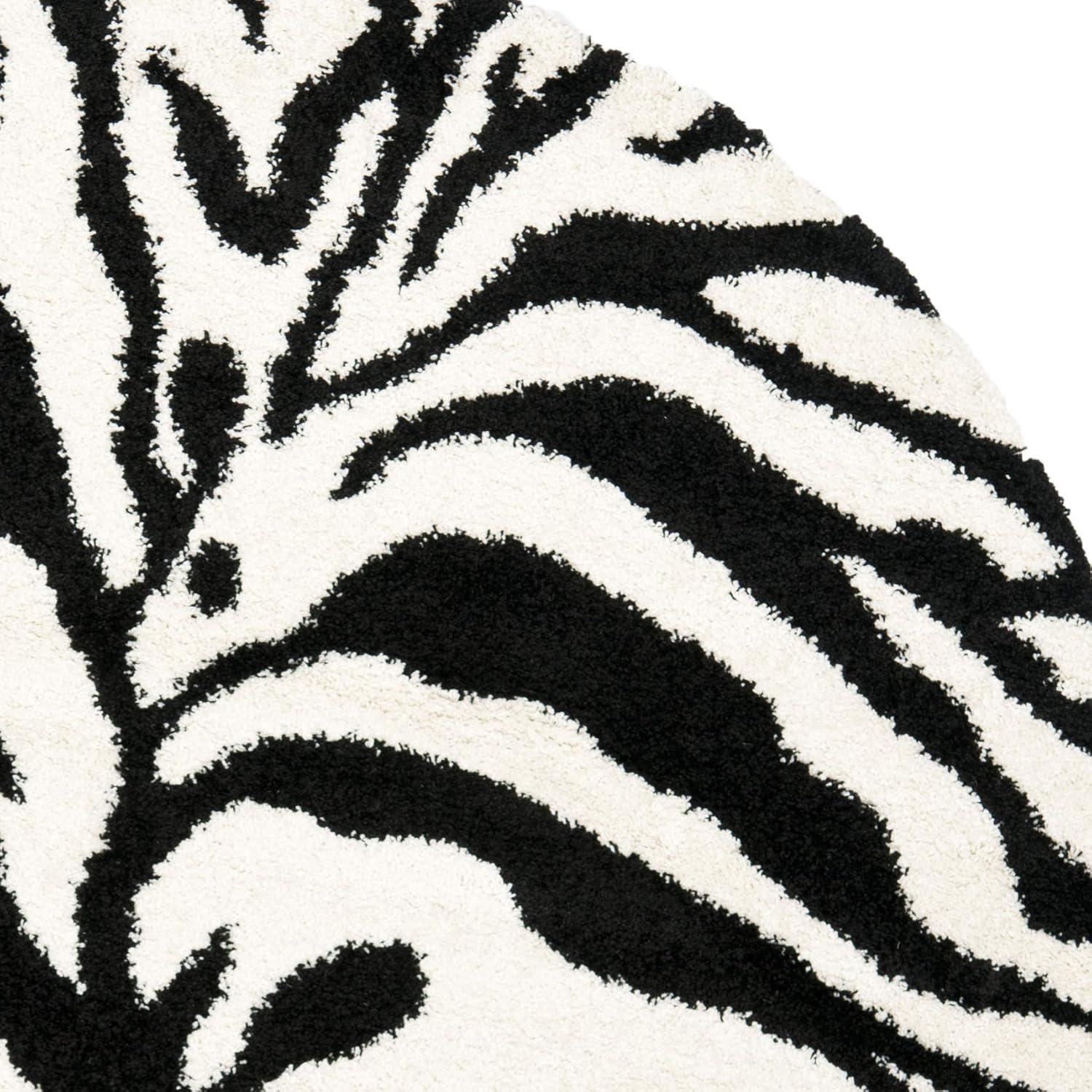 image:imageSAFAVIEH Florida Shag Collection Area Rug 86 x 12 Ivory amp Black Zebra Print Design NonShedding amp Easy Care 12inch Thick Ideal for High Traffic Areas in Living Room Bedroom SG4521290IvoryBlack