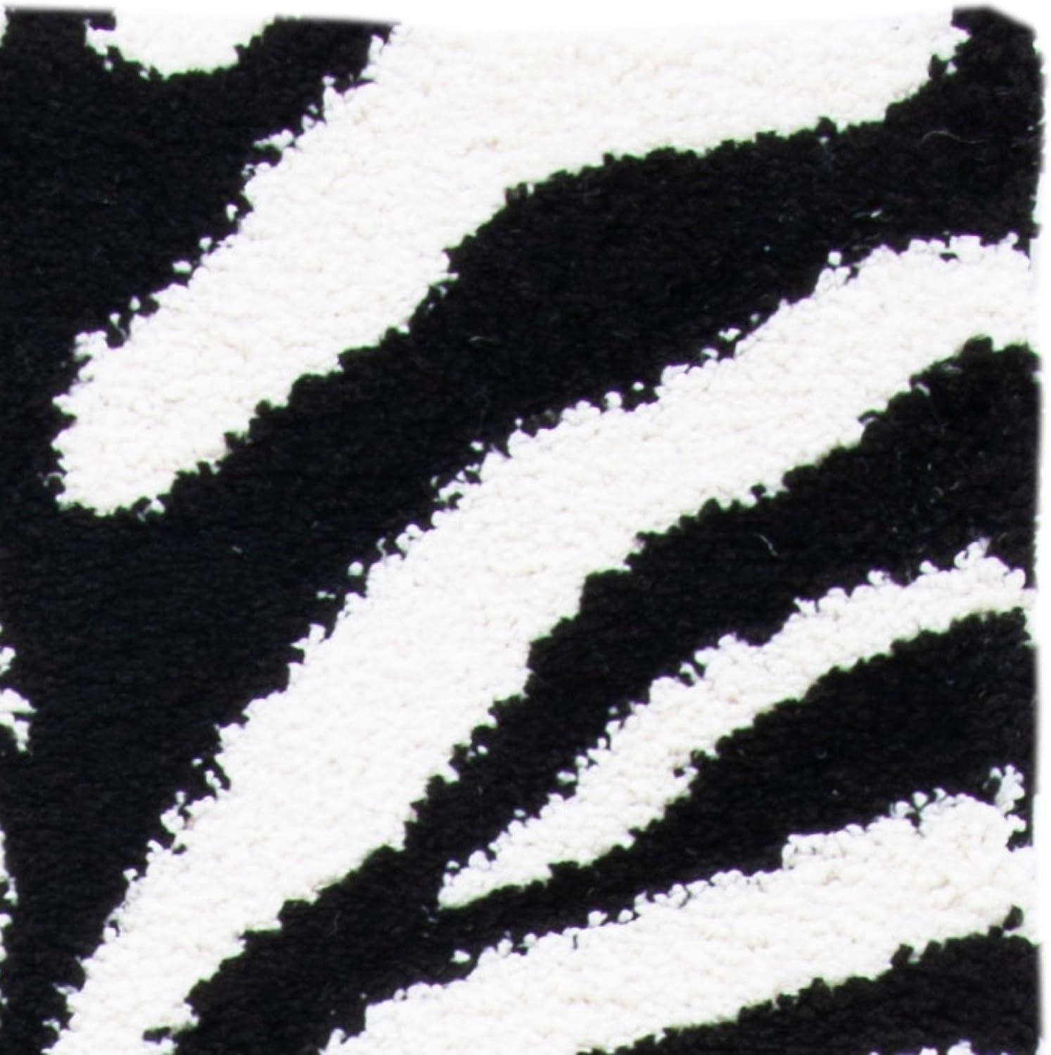 image:imageSAFAVIEH Florida Shag Collection Area Rug 86 x 12 Ivory amp Black Zebra Print Design NonShedding amp Easy Care 12inch Thick Ideal for High Traffic Areas in Living Room Bedroom SG4521290IvoryBlack