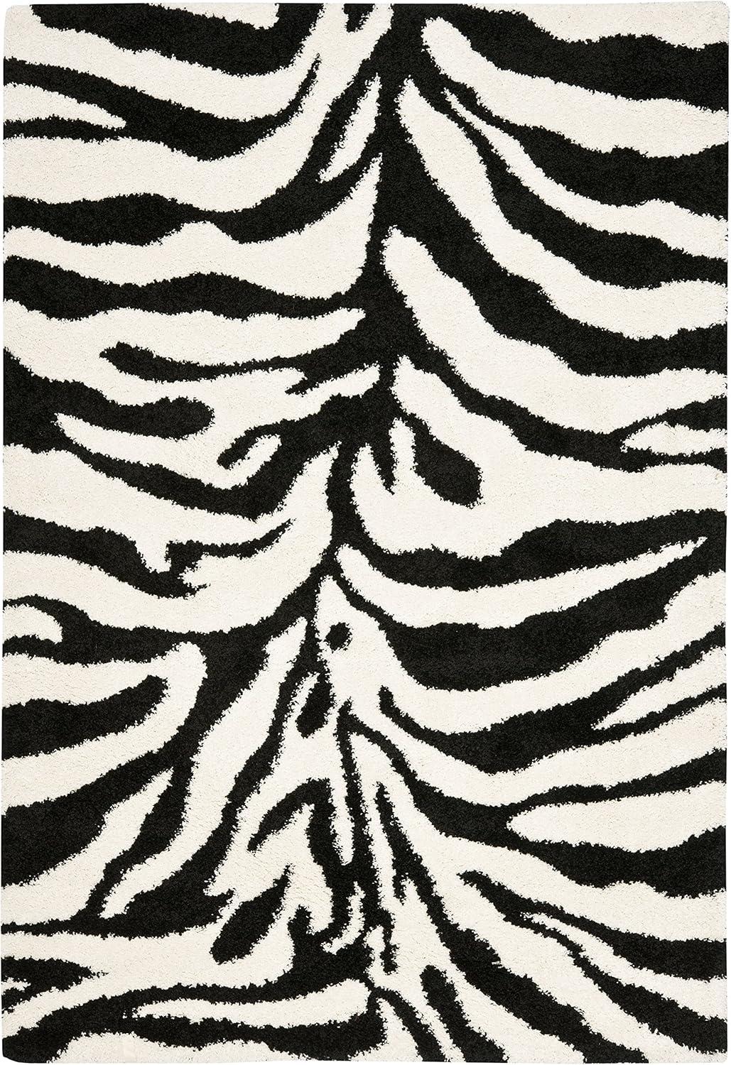 image:imageSAFAVIEH Florida Shag Collection Area Rug 86 x 12 Ivory amp Black Zebra Print Design NonShedding amp Easy Care 12inch Thick Ideal for High Traffic Areas in Living Room Bedroom SG4521290IvoryBlack