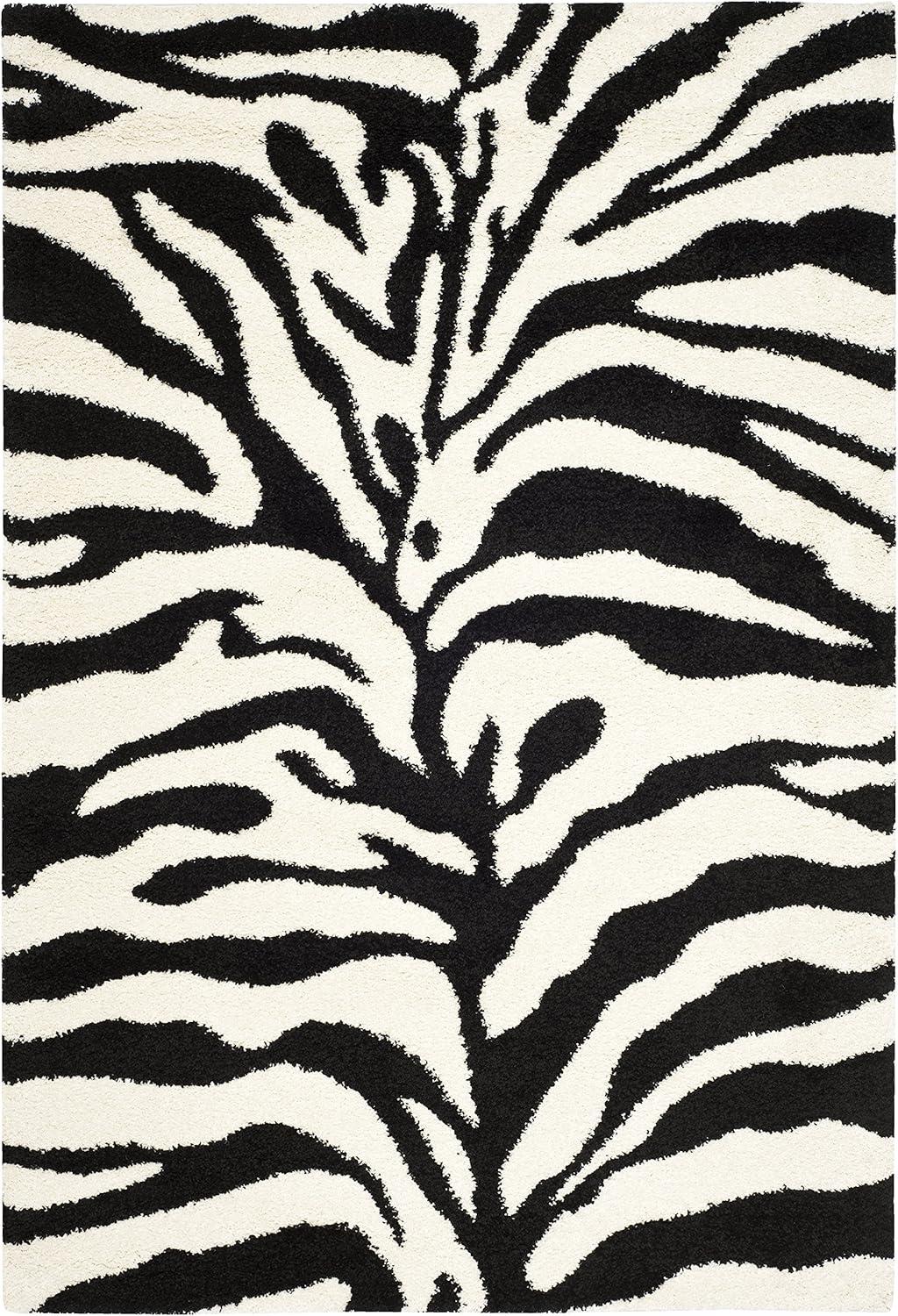 image:imageSAFAVIEH Florida Shag Collection Area Rug 86 x 12 Ivory amp Black Zebra Print Design NonShedding amp Easy Care 12inch Thick Ideal for High Traffic Areas in Living Room Bedroom SG4521290IvoryBlack