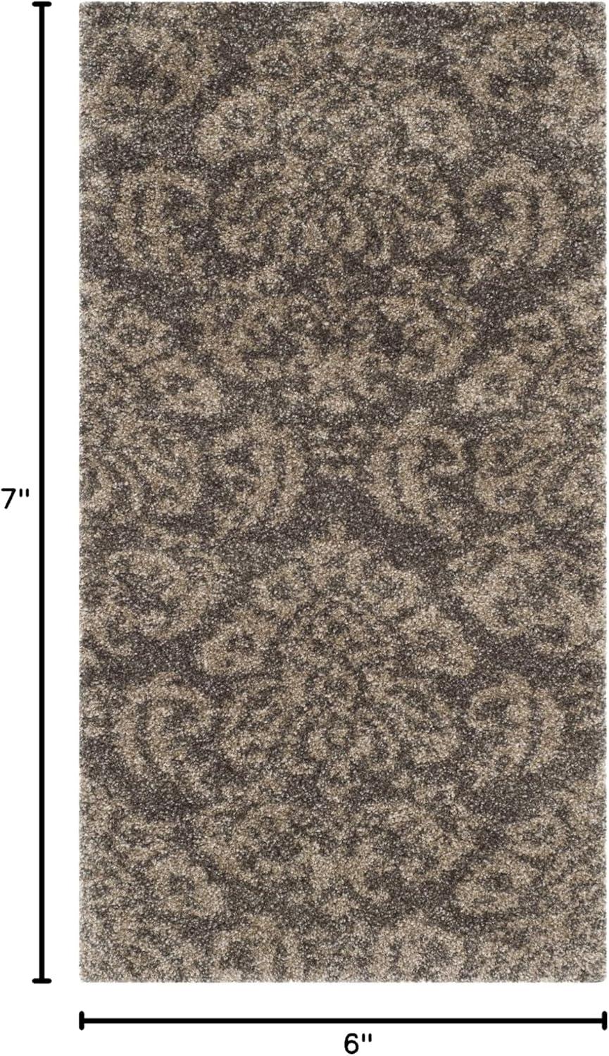 image:imageSAFAVIEH Florida Shag Collection Area Rug 86 x 12 Smoke amp Beige Damask Design NonShedding amp Easy Care 12inch Thick Ideal for High Traffic Areas in Living Room Bedroom SG4607913SmokeBeige