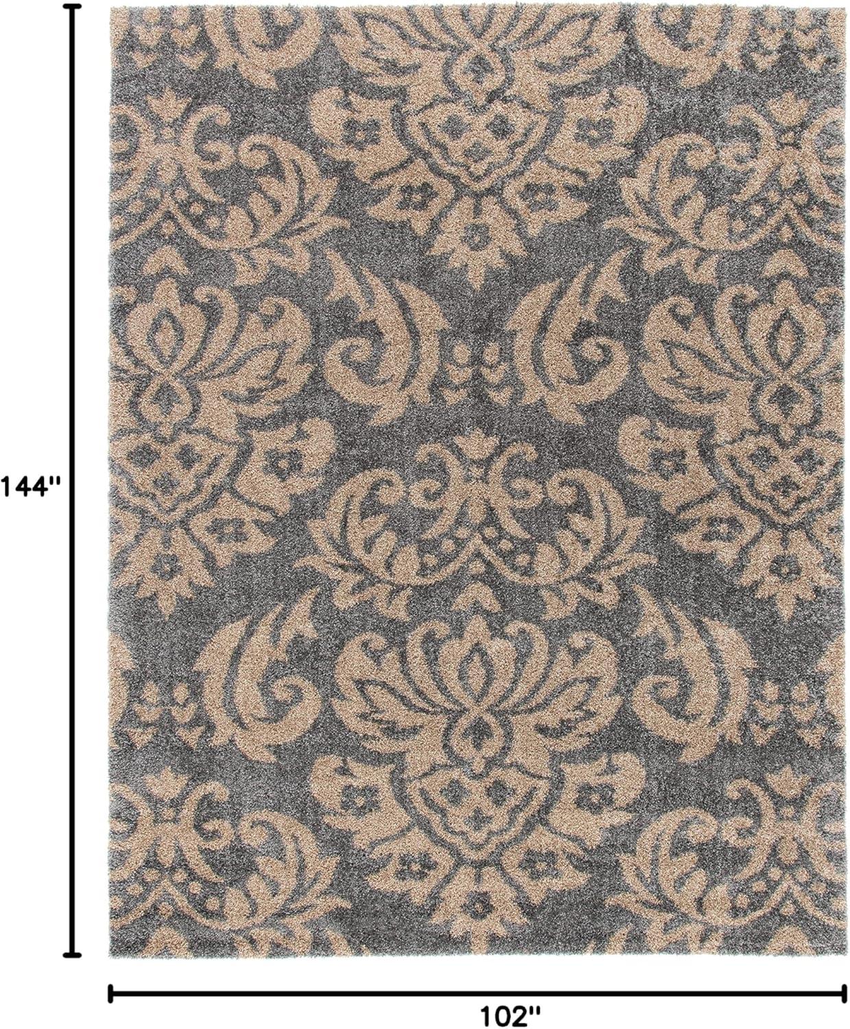 image:imageSAFAVIEH Florida Shag Collection Area Rug 86 x 12 Smoke amp Beige Damask Design NonShedding amp Easy Care 12inch Thick Ideal for High Traffic Areas in Living Room Bedroom SG4607913GreyBeige