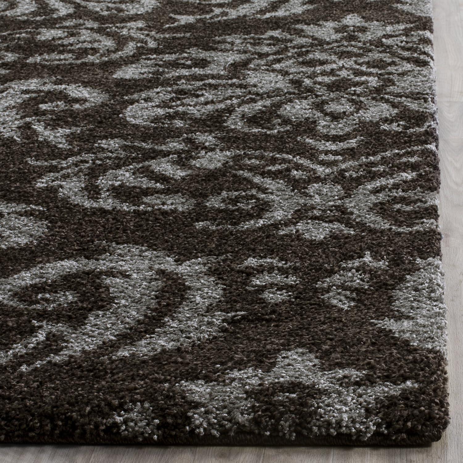 image:imageSAFAVIEH Florida Shag Collection Area Rug 86 x 12 Smoke amp Beige Damask Design NonShedding amp Easy Care 12inch Thick Ideal for High Traffic Areas in Living Room Bedroom SG4607913Dark BrownSmoke