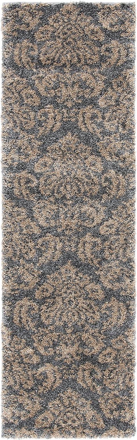 image:imageSAFAVIEH Florida Shag Collection Area Rug 86 x 12 Smoke amp Beige Damask Design NonShedding amp Easy Care 12inch Thick Ideal for High Traffic Areas in Living Room Bedroom SG4607913GreyBeige