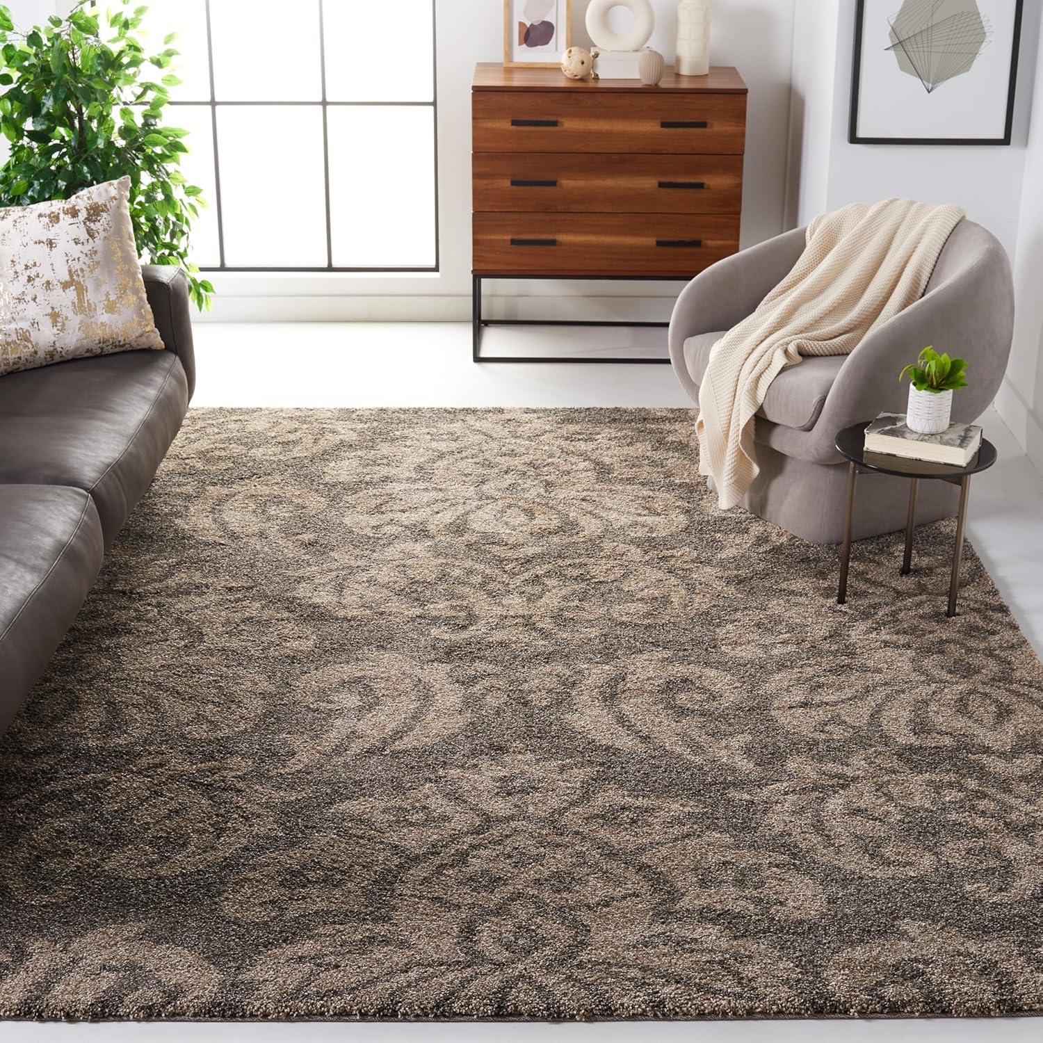 image:imageSAFAVIEH Florida Shag Collection Area Rug 86 x 12 Smoke amp Beige Damask Design NonShedding amp Easy Care 12inch Thick Ideal for High Traffic Areas in Living Room Bedroom SG4607913SmokeBeige