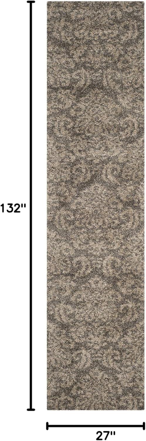 image:imageSAFAVIEH Florida Shag Collection Area Rug 86 x 12 Smoke amp Beige Damask Design NonShedding amp Easy Care 12inch Thick Ideal for High Traffic Areas in Living Room Bedroom SG4607913SmokeBeige