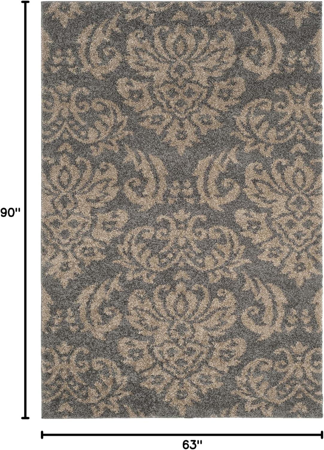 image:imageSAFAVIEH Florida Shag Collection Area Rug 86 x 12 Smoke amp Beige Damask Design NonShedding amp Easy Care 12inch Thick Ideal for High Traffic Areas in Living Room Bedroom SG4607913GreyBeige