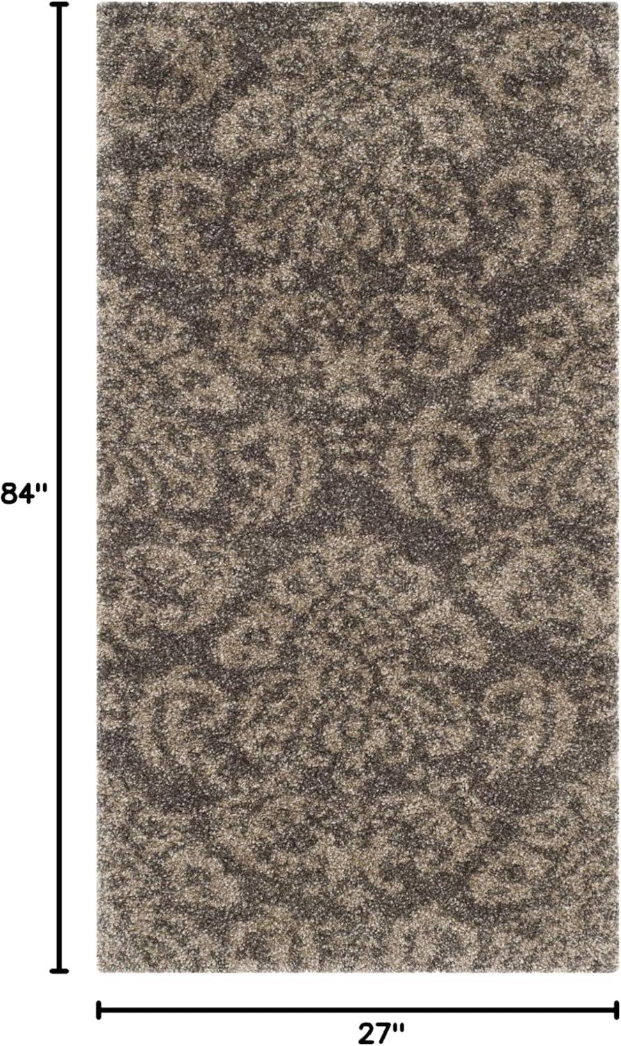image:imageSAFAVIEH Florida Shag Collection Area Rug 86 x 12 Smoke amp Beige Damask Design NonShedding amp Easy Care 12inch Thick Ideal for High Traffic Areas in Living Room Bedroom SG4607913SmokeBeige
