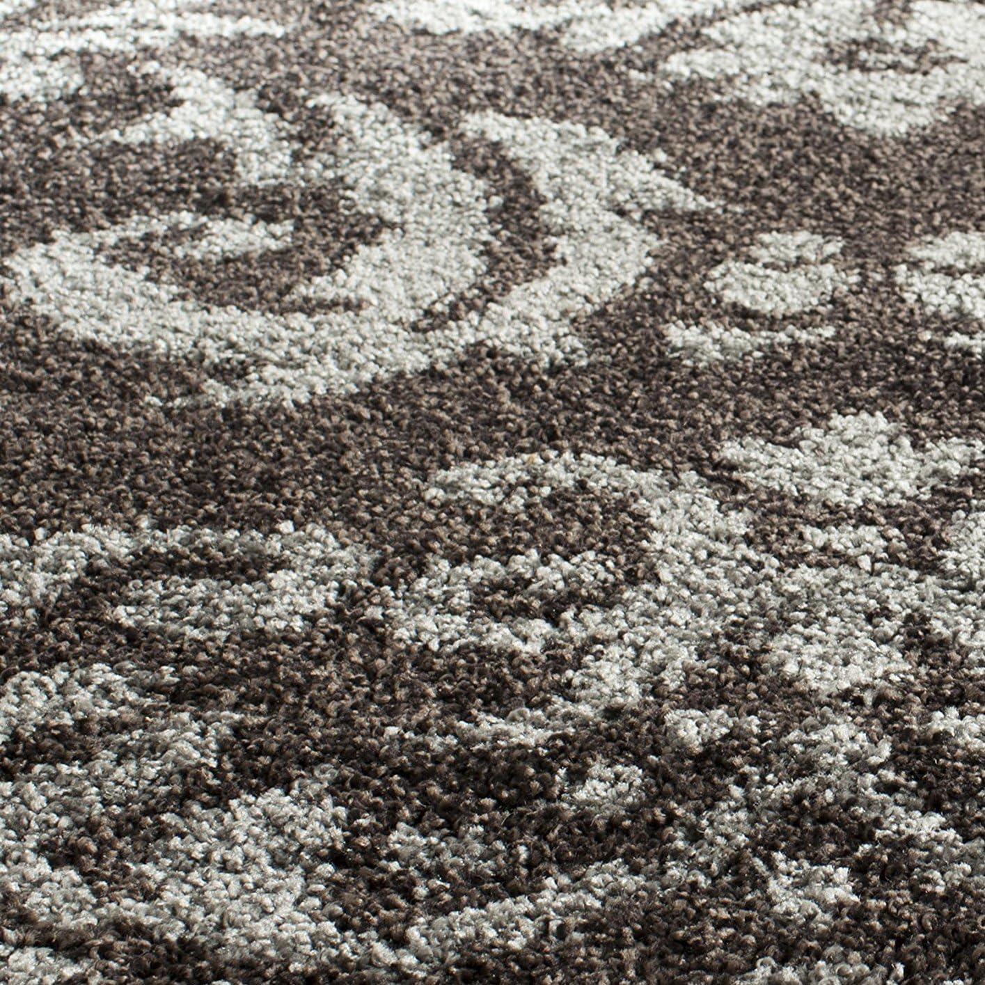 image:imageSAFAVIEH Florida Shag Collection Area Rug 86 x 12 Smoke amp Beige Damask Design NonShedding amp Easy Care 12inch Thick Ideal for High Traffic Areas in Living Room Bedroom SG4607913Dark BrownSmoke