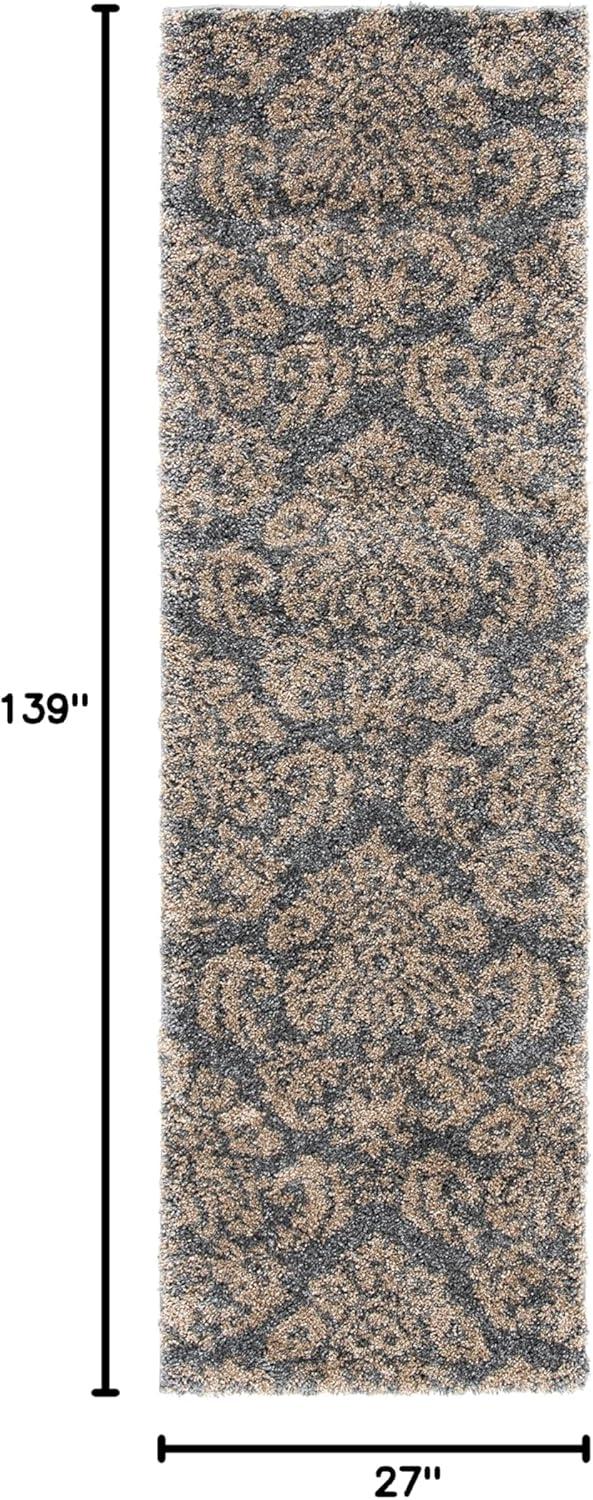 image:imageSAFAVIEH Florida Shag Collection Area Rug 86 x 12 Smoke amp Beige Damask Design NonShedding amp Easy Care 12inch Thick Ideal for High Traffic Areas in Living Room Bedroom SG4607913GreyBeige
