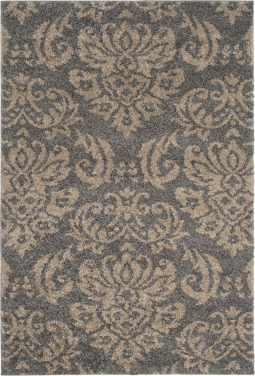 image:imageSAFAVIEH Florida Shag Collection Area Rug 86 x 12 Smoke amp Beige Damask Design NonShedding amp Easy Care 12inch Thick Ideal for High Traffic Areas in Living Room Bedroom SG4607913GreyBeige