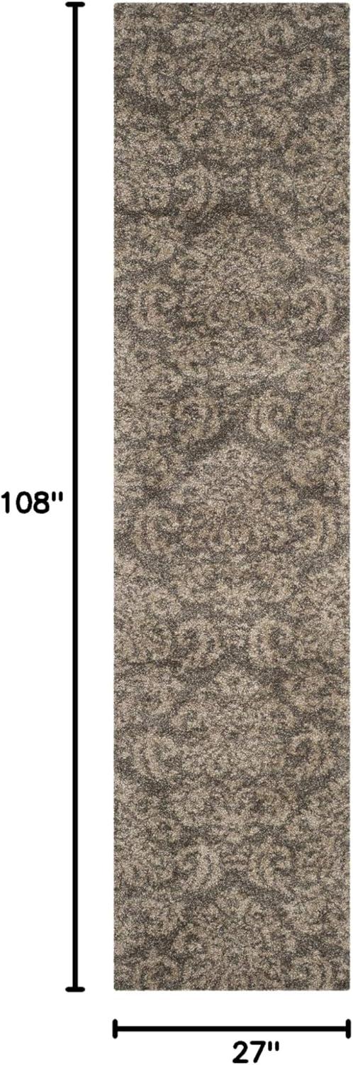 image:imageSAFAVIEH Florida Shag Collection Area Rug 86 x 12 Smoke amp Beige Damask Design NonShedding amp Easy Care 12inch Thick Ideal for High Traffic Areas in Living Room Bedroom SG4607913SmokeBeige