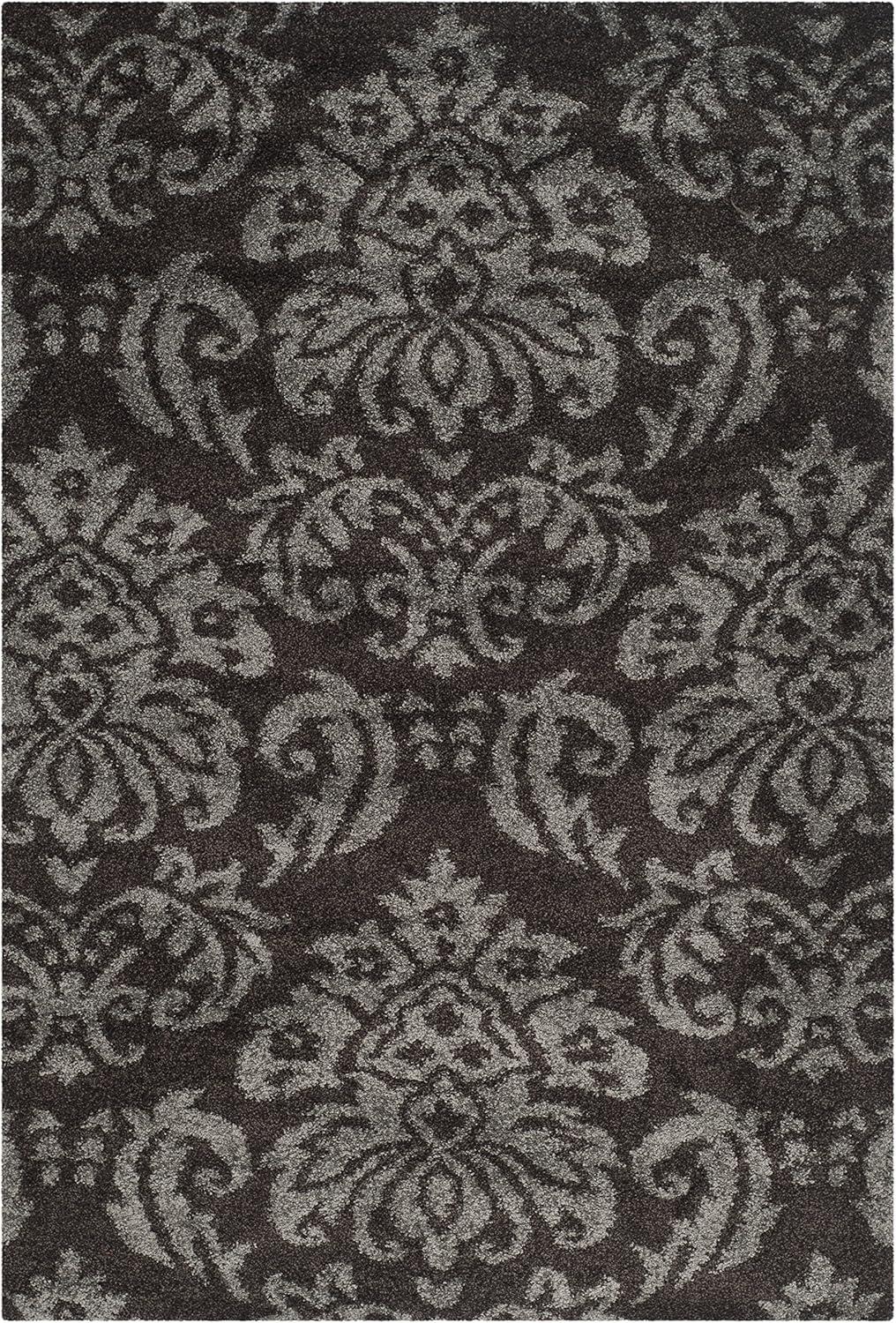 image:imageSAFAVIEH Florida Shag Collection Area Rug 86 x 12 Smoke amp Beige Damask Design NonShedding amp Easy Care 12inch Thick Ideal for High Traffic Areas in Living Room Bedroom SG4607913Dark BrownSmoke