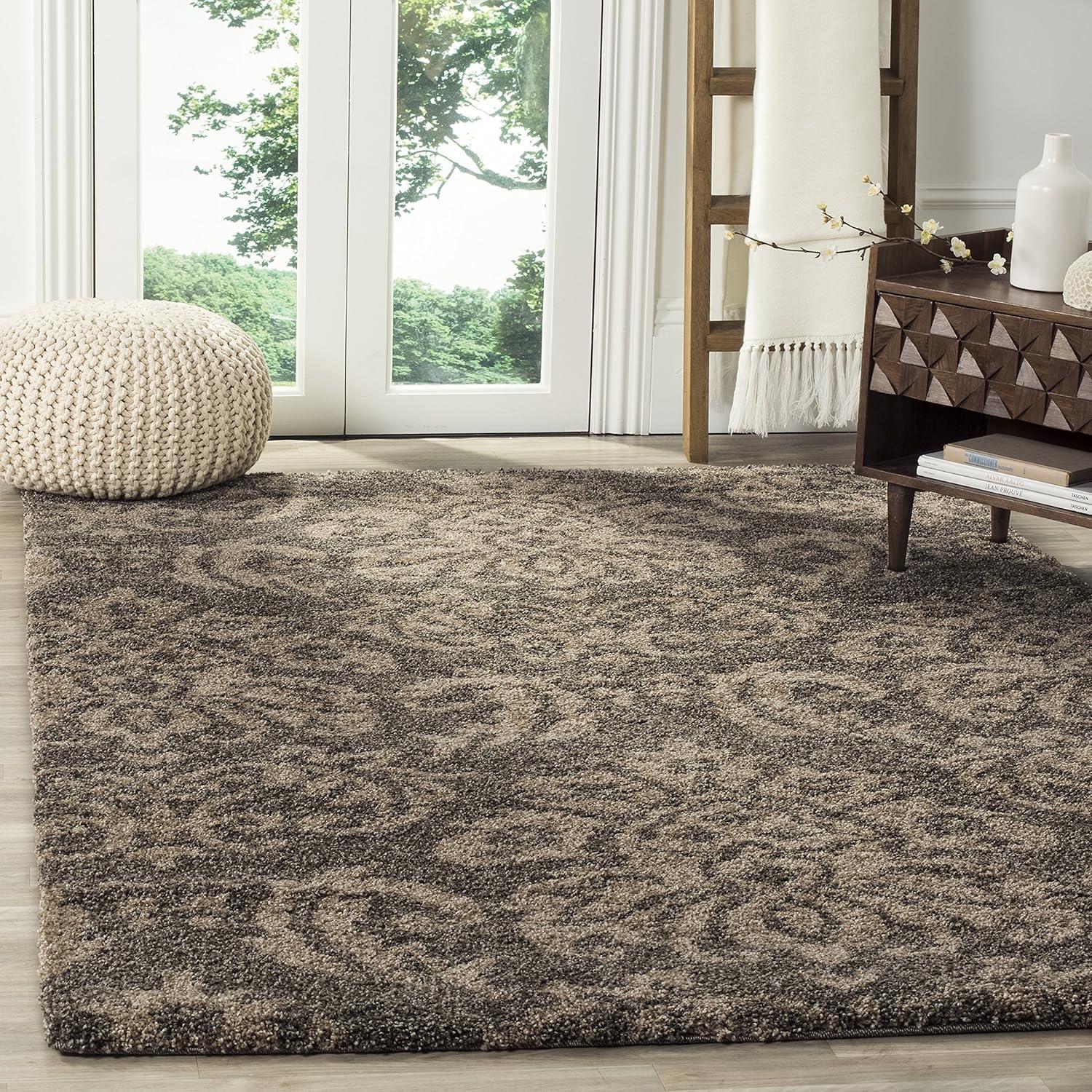 image:imageSAFAVIEH Florida Shag Collection Area Rug 86 x 12 Smoke amp Beige Damask Design NonShedding amp Easy Care 12inch Thick Ideal for High Traffic Areas in Living Room Bedroom SG4607913SmokeBeige