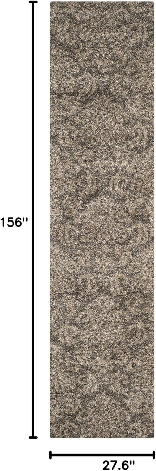 image:imageSAFAVIEH Florida Shag Collection Area Rug 86 x 12 Smoke amp Beige Damask Design NonShedding amp Easy Care 12inch Thick Ideal for High Traffic Areas in Living Room Bedroom SG4607913SmokeBeige