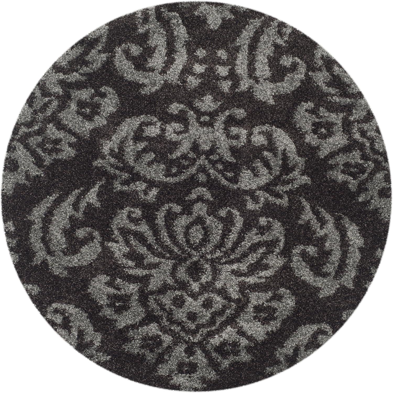 image:imageSAFAVIEH Florida Shag Collection Area Rug 86 x 12 Smoke amp Beige Damask Design NonShedding amp Easy Care 12inch Thick Ideal for High Traffic Areas in Living Room Bedroom SG4607913Dark BrownSmoke
