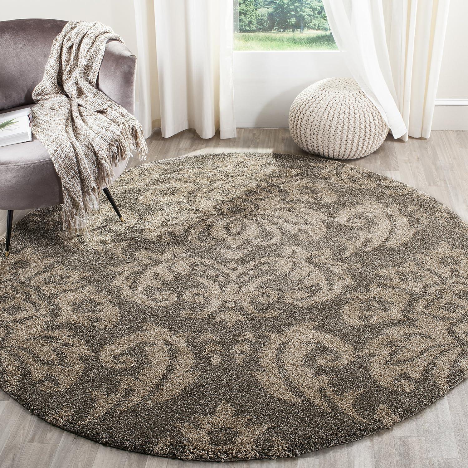 image:imageSAFAVIEH Florida Shag Collection Area Rug 86 x 12 Smoke amp Beige Damask Design NonShedding amp Easy Care 12inch Thick Ideal for High Traffic Areas in Living Room Bedroom SG4607913SmokeBeige