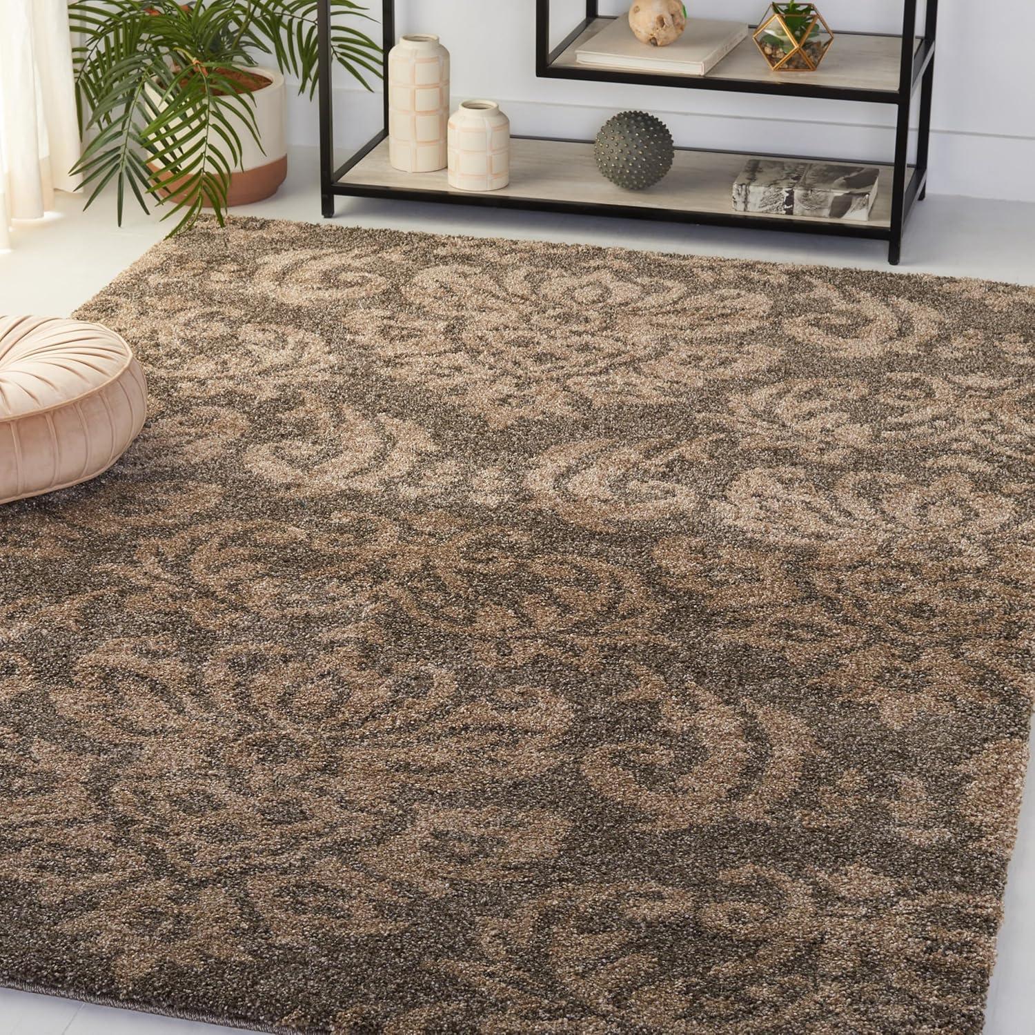 image:imageSAFAVIEH Florida Shag Collection Area Rug 86 x 12 Smoke amp Beige Damask Design NonShedding amp Easy Care 12inch Thick Ideal for High Traffic Areas in Living Room Bedroom SG4607913SmokeBeige