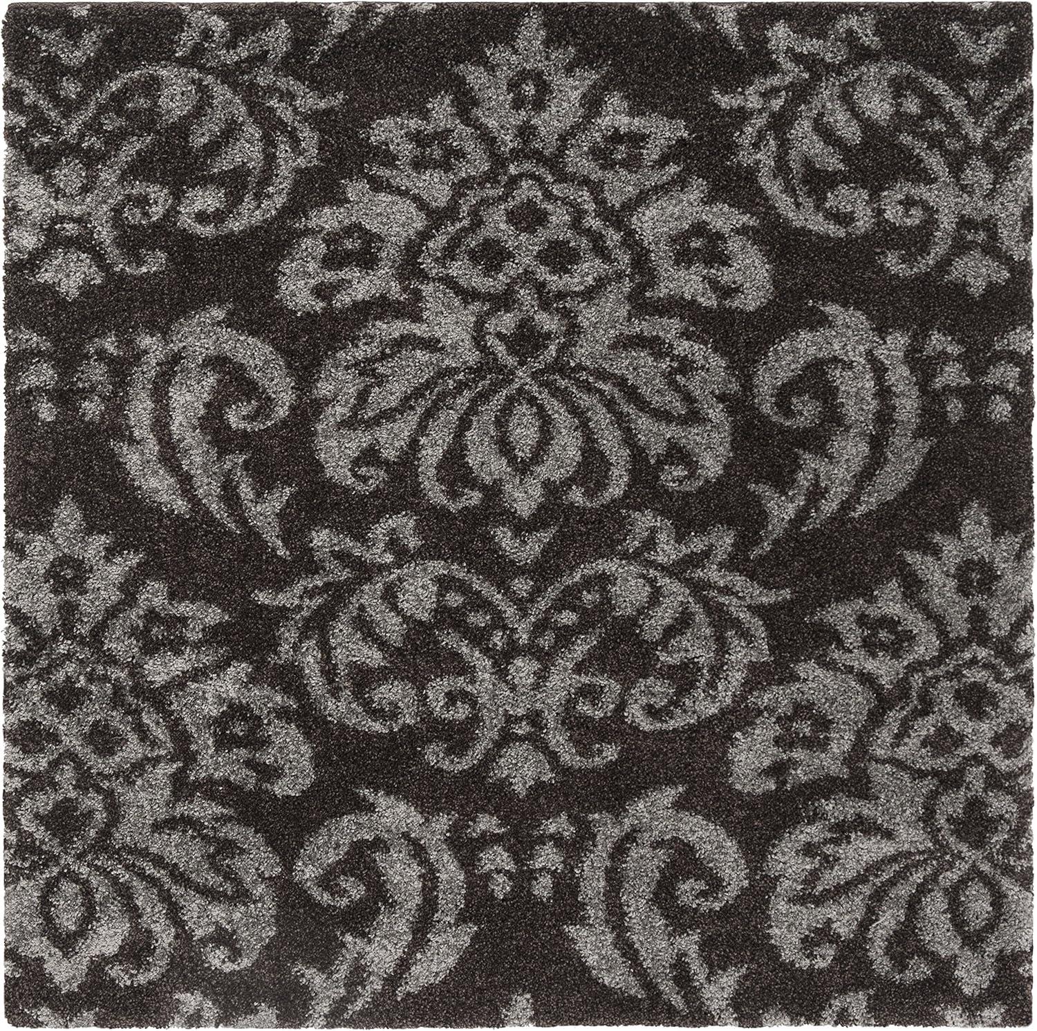 image:imageSAFAVIEH Florida Shag Collection Area Rug 86 x 12 Smoke amp Beige Damask Design NonShedding amp Easy Care 12inch Thick Ideal for High Traffic Areas in Living Room Bedroom SG4607913Dark BrownSmoke