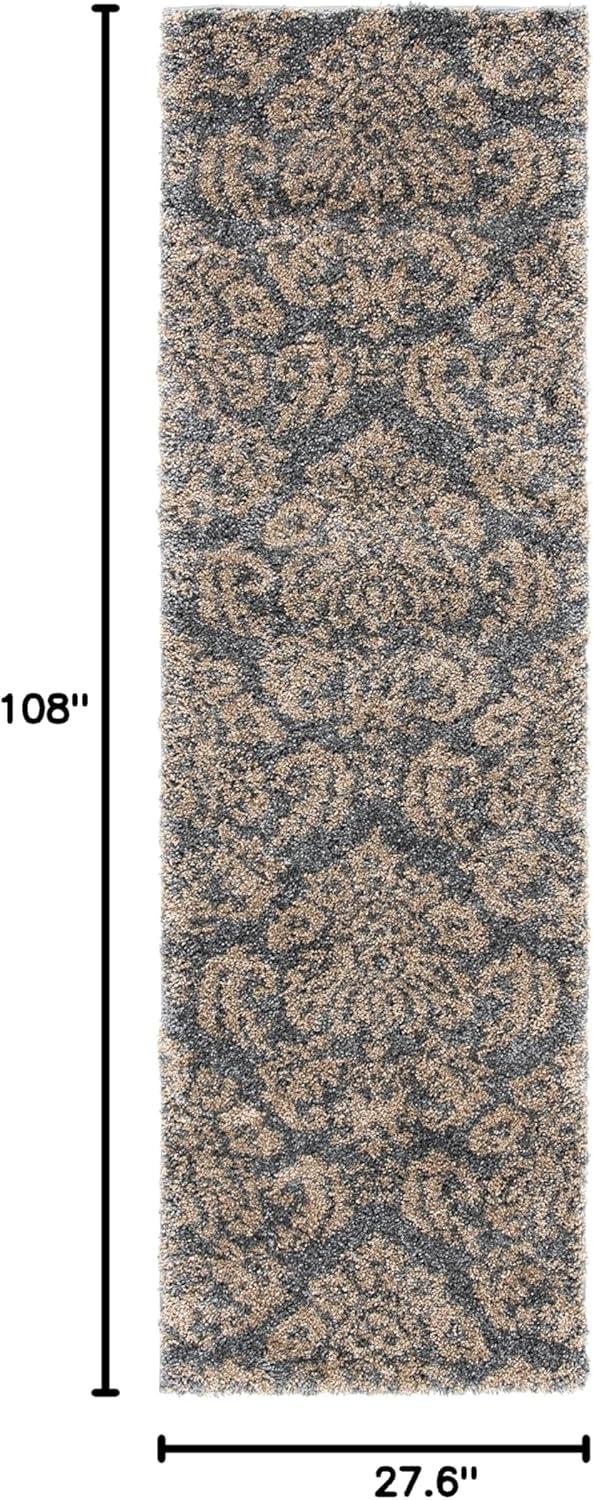 image:imageSAFAVIEH Florida Shag Collection Area Rug 86 x 12 Smoke amp Beige Damask Design NonShedding amp Easy Care 12inch Thick Ideal for High Traffic Areas in Living Room Bedroom SG4607913GreyBeige