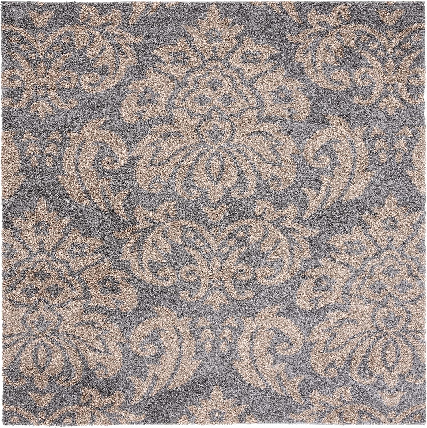 image:imageSAFAVIEH Florida Shag Collection Area Rug 86 x 12 Smoke amp Beige Damask Design NonShedding amp Easy Care 12inch Thick Ideal for High Traffic Areas in Living Room Bedroom SG4607913GreyBeige