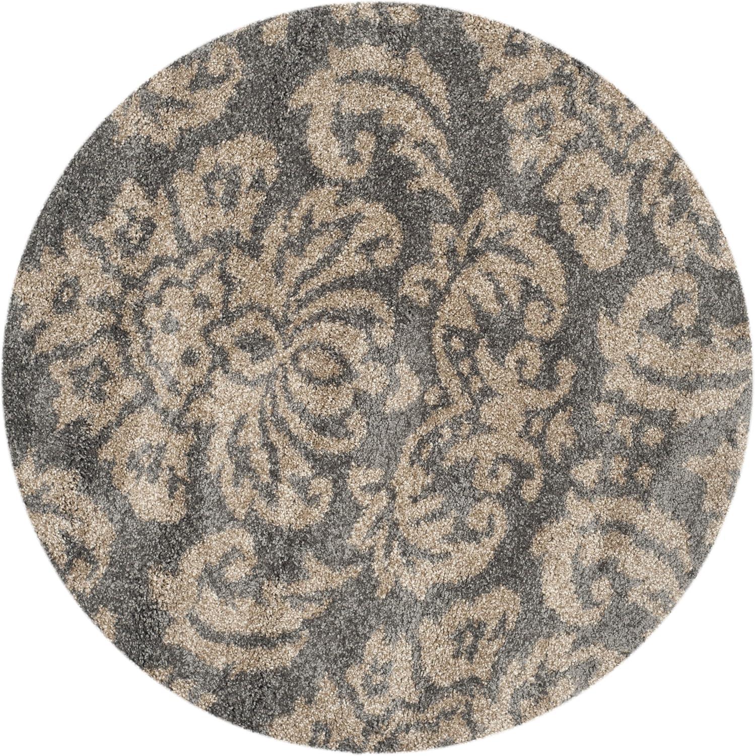 image:imageSAFAVIEH Florida Shag Collection Area Rug 86 x 12 Smoke amp Beige Damask Design NonShedding amp Easy Care 12inch Thick Ideal for High Traffic Areas in Living Room Bedroom SG4607913GreyBeige