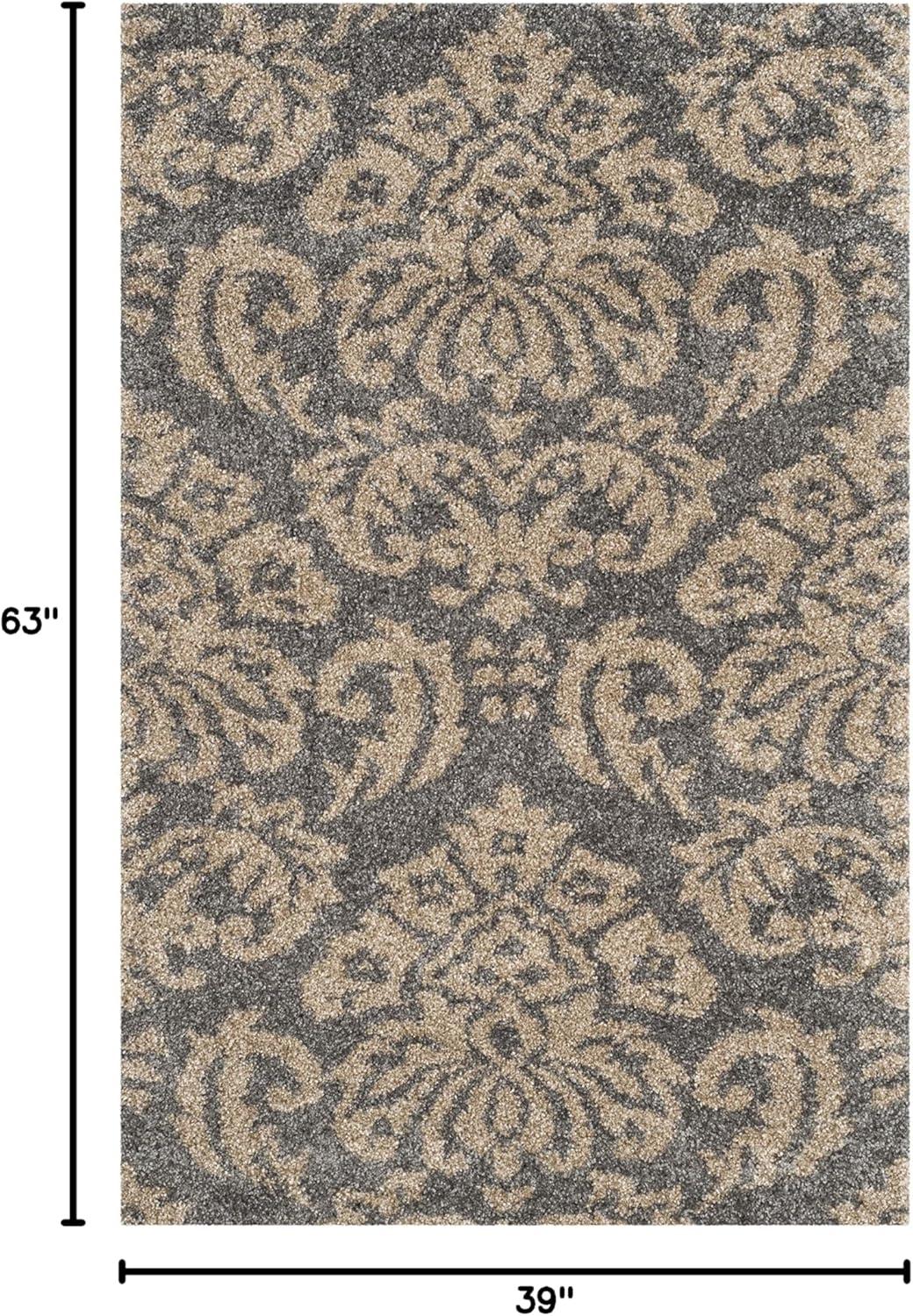 image:imageSAFAVIEH Florida Shag Collection Area Rug 86 x 12 Smoke amp Beige Damask Design NonShedding amp Easy Care 12inch Thick Ideal for High Traffic Areas in Living Room Bedroom SG4607913GreyBeige